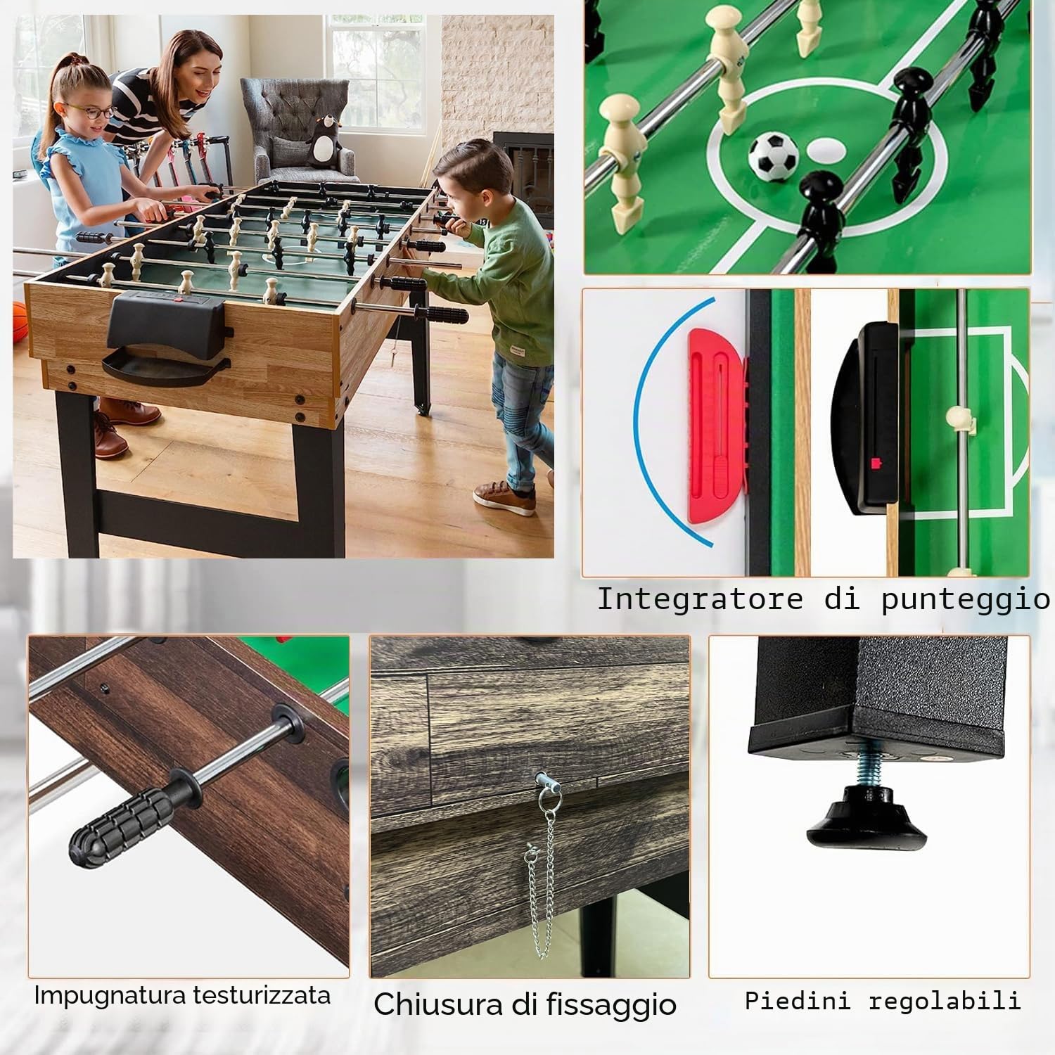 5 in 1 tavolo da multigioco, tavolo da gioco sportivo combinato per bambini tavolo da biliardo, biliardino, tavolo da ping pong, air hockey e pallacanestro con tutti gli accessori grande regalo