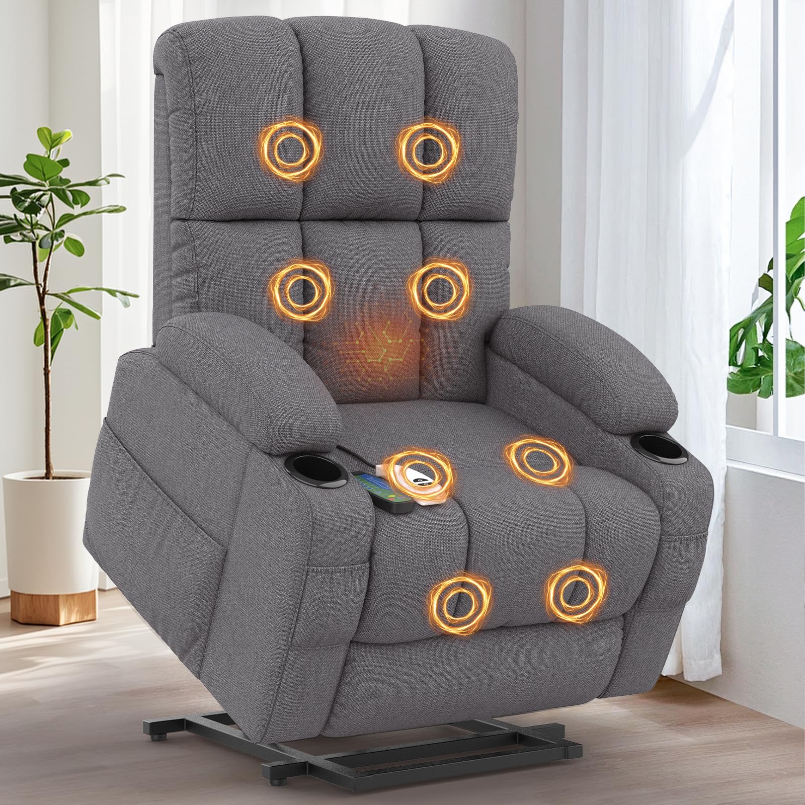 Srfzluxy Relaxsessel Massagesessel Elektrisch Verstellbar Fernsehsessel mit Liegefunktion Massage Wärmefunktion, TYP C&USB-Anschlüsse, 4 Seitentaschen 2 Getränkehalter, Lesesessel TV Sessel Wohnzimmer