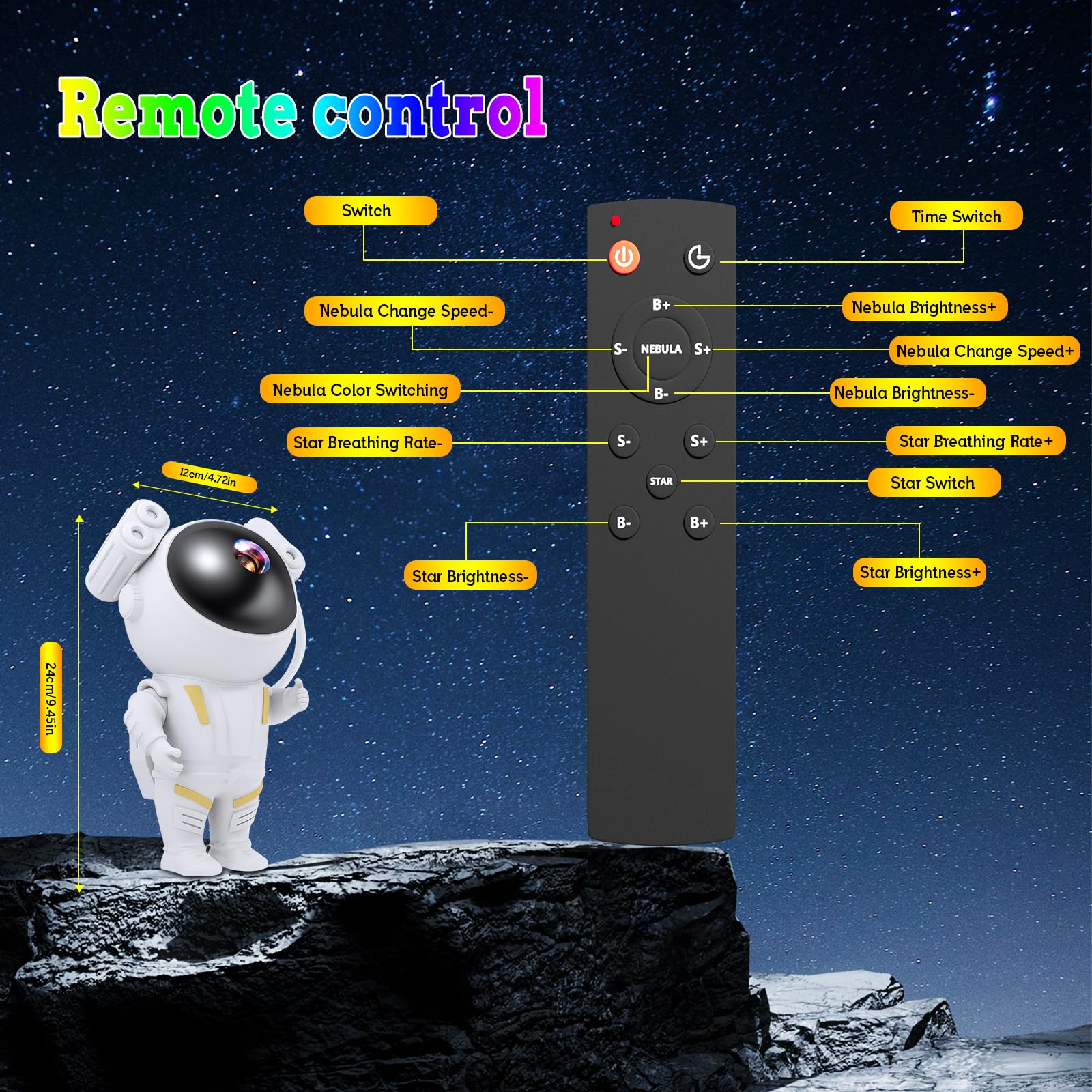 Astronauta Proiettore Stelle, Spaceman Galaxy Star Lampada Notturna，LED Star Cielo Stellato Projector Light con timer e telecomando,Luminosità e Velocità Regolabili, Regalo per Bambini e Adulti