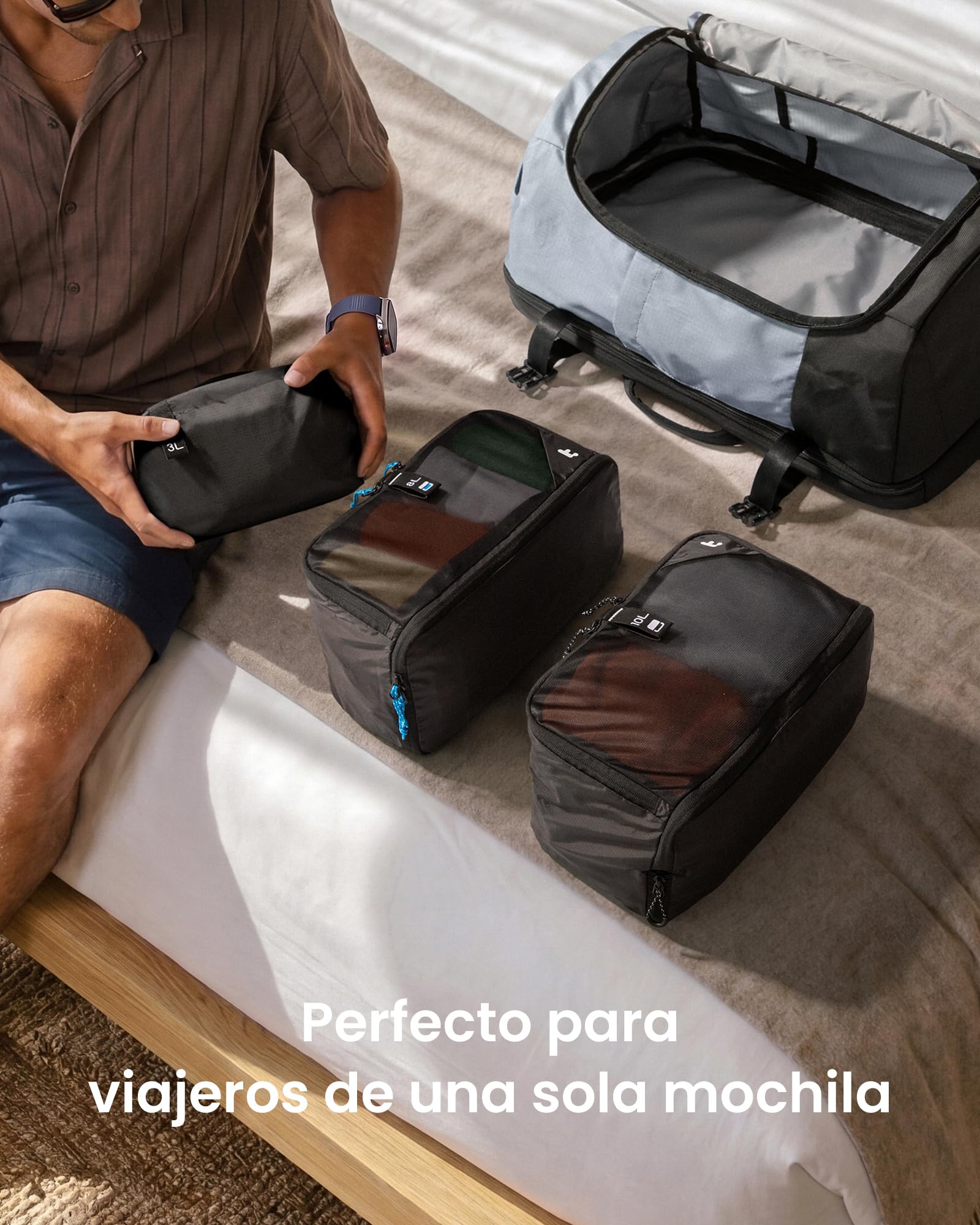 tomtoc Organizador de Maleta Viaje 3 Piezas, Packing Cubes Expandibles con Compresión, Bolsas de Viaje Resistentes a Olores, Organizadores de Equipaje Travel Accesorios Ligeros para Mochila y Maleta
