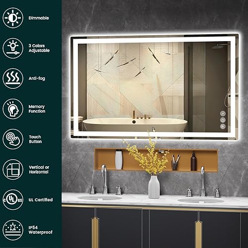 Miniatura 3 de Memobarco Espejos con iluminación LED para pared de baño, espejo inteligente de 36 x 60 pulgadas para baño con luces, espejo LED frontal y