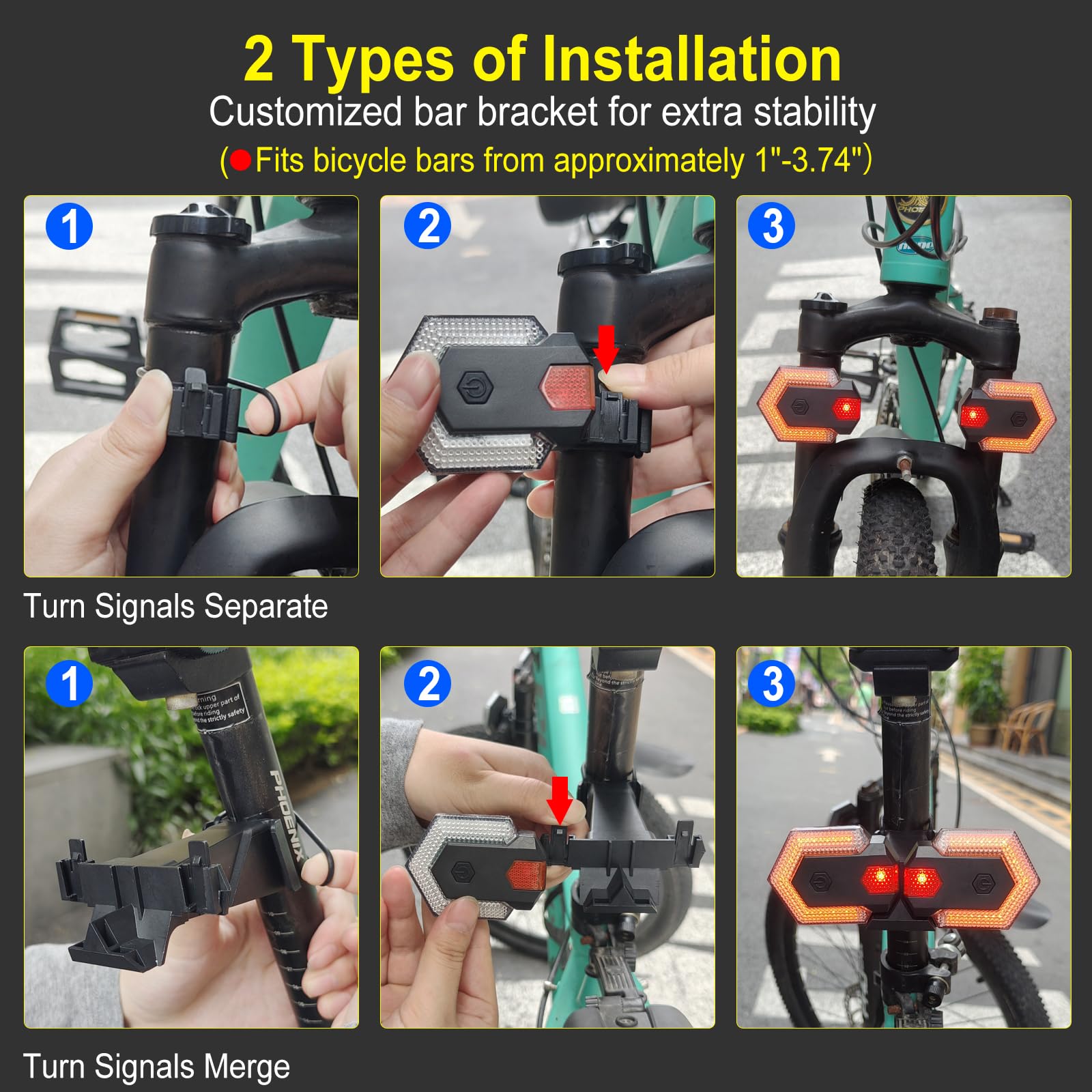 Antfire Feu arrière de vélo rechargeable par USB, clignotants avant et arrière, sans fil, étanche, avec klaxon de 120 dB pour