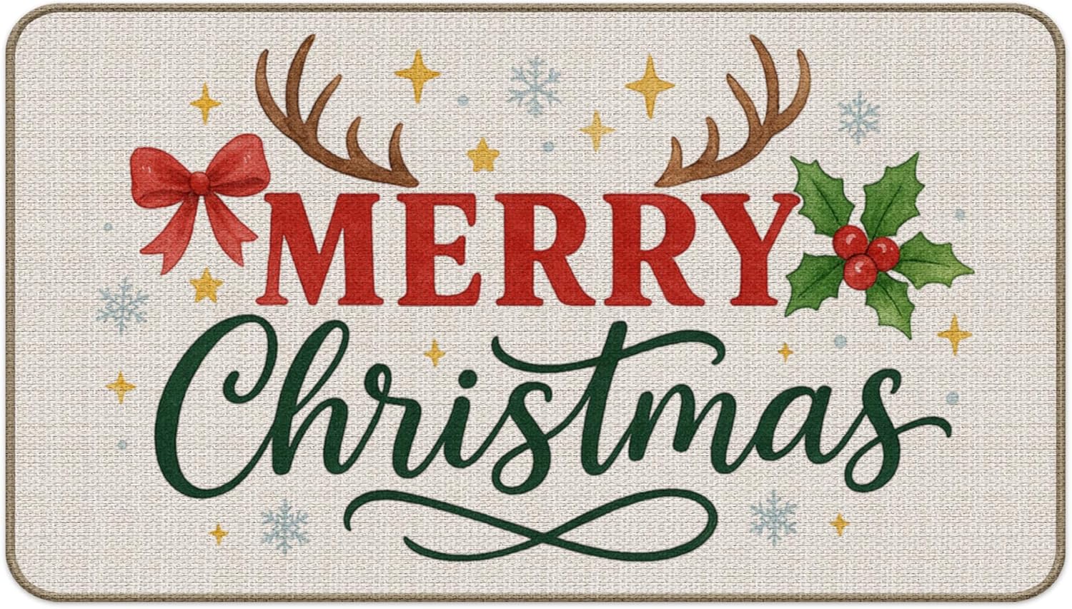 トナカイ クリスマス ドアマット、コケット レッド ボウ メリークリスマス ヒイラギ ドアマット 屋内 屋外 玄関ポーチ、クリスマス