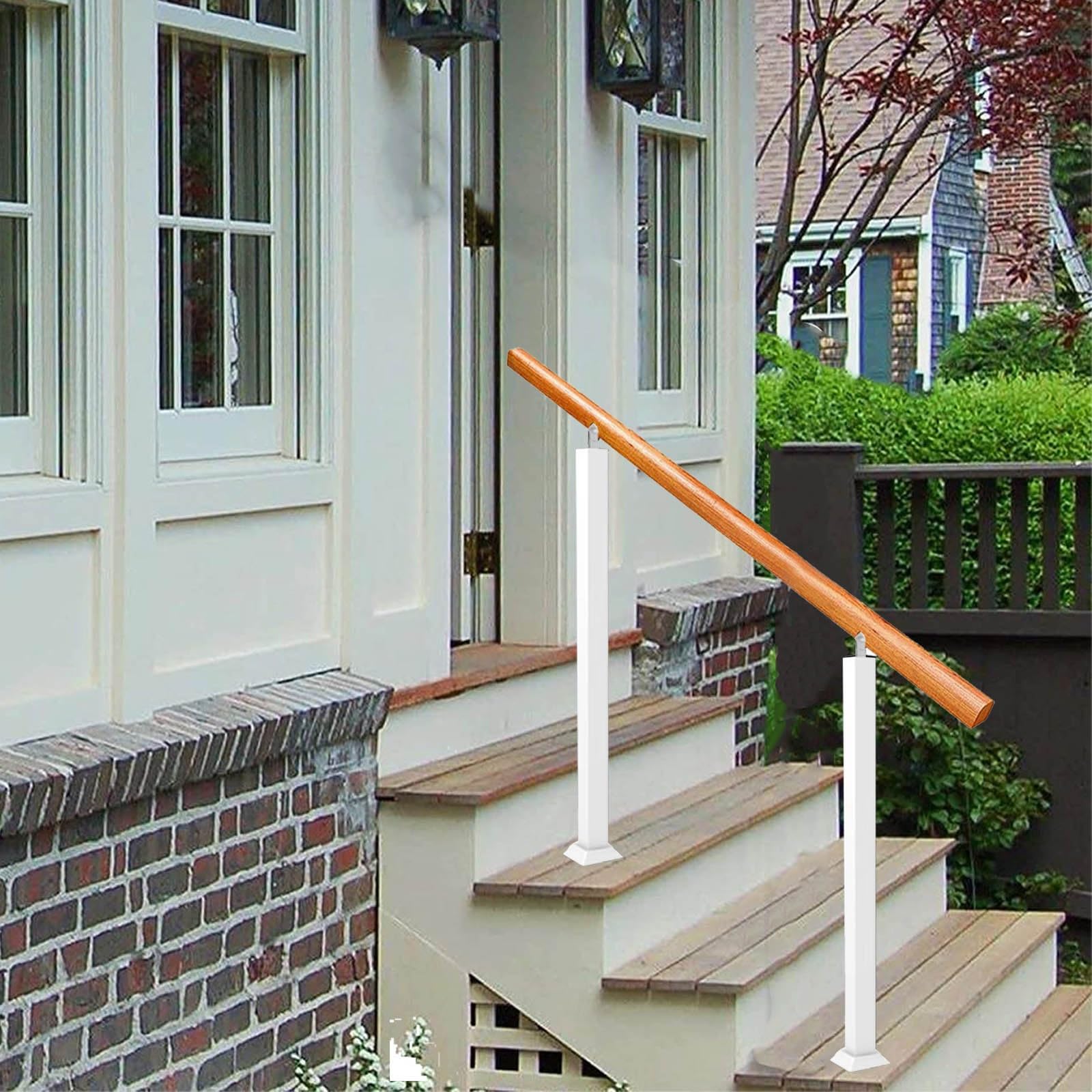 Gyeqxkt Bianco Adjustable Non Slip Wooden Handrail For Outdoor Stair Railing Safety Handrail For 1 3 Steps Includes Installation Kit For Concrete/Wood/Brick H:85cm L:160cm