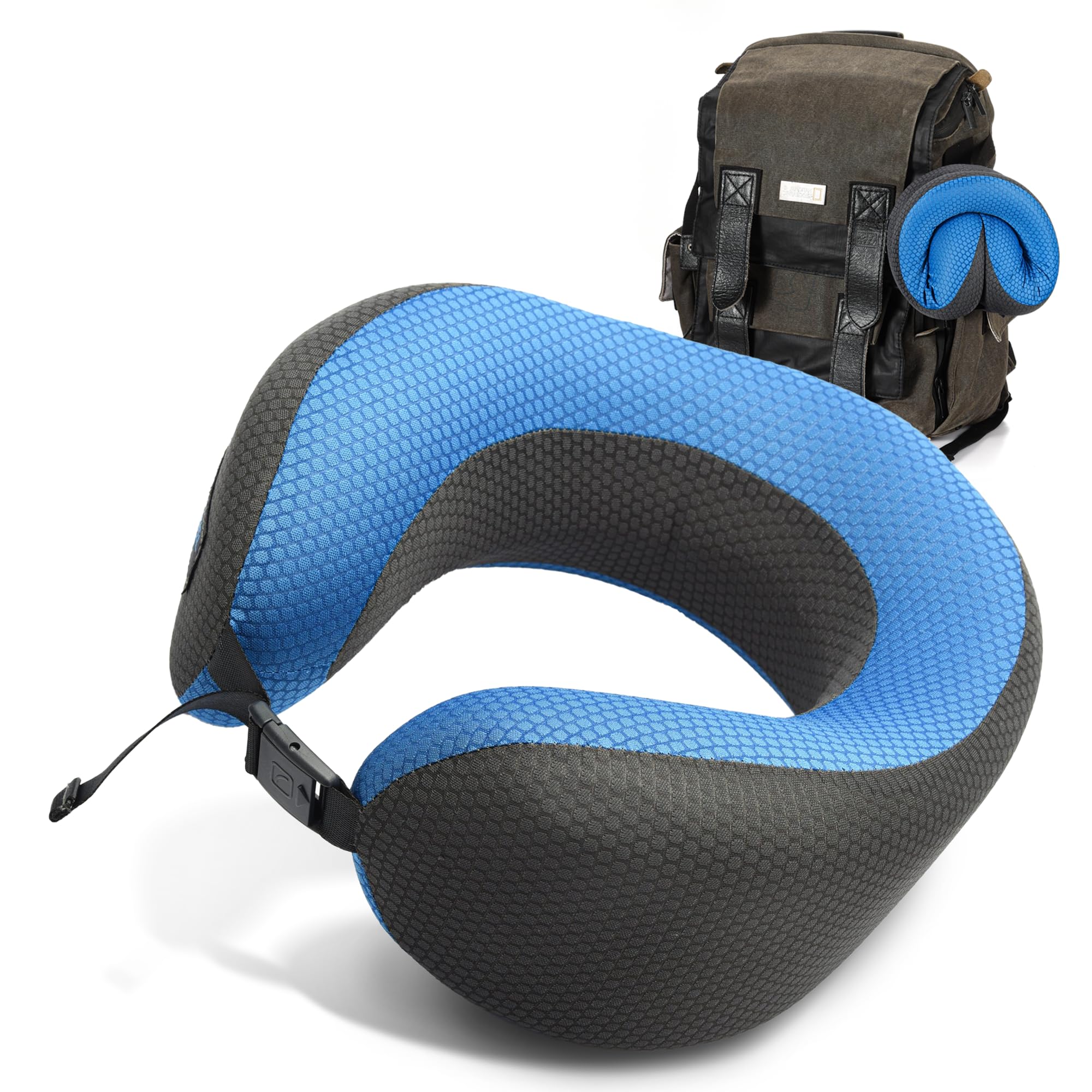 Travel Blue Dreamer Almohada de Viaje para Cuello - Cojín de Viaje - Almohada Viscoelastica, Ergonómica, Malla Transpirable, Funda Lavable, Compacta, Ligera Avión, Coche, Tren (Blue)