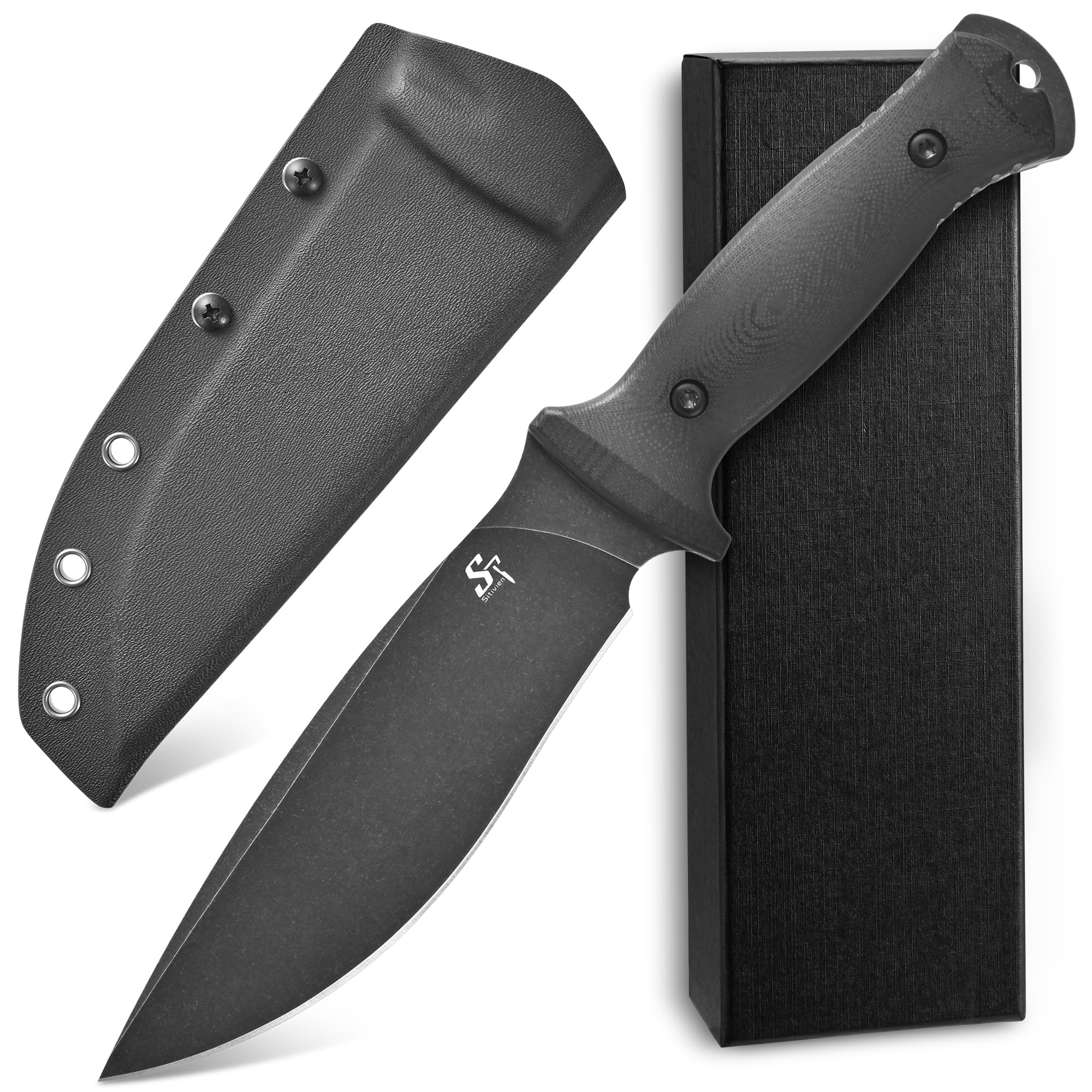 Amazon.com : Sitivien ST38 Fixed Blade Knife Black Stonewashed AEB