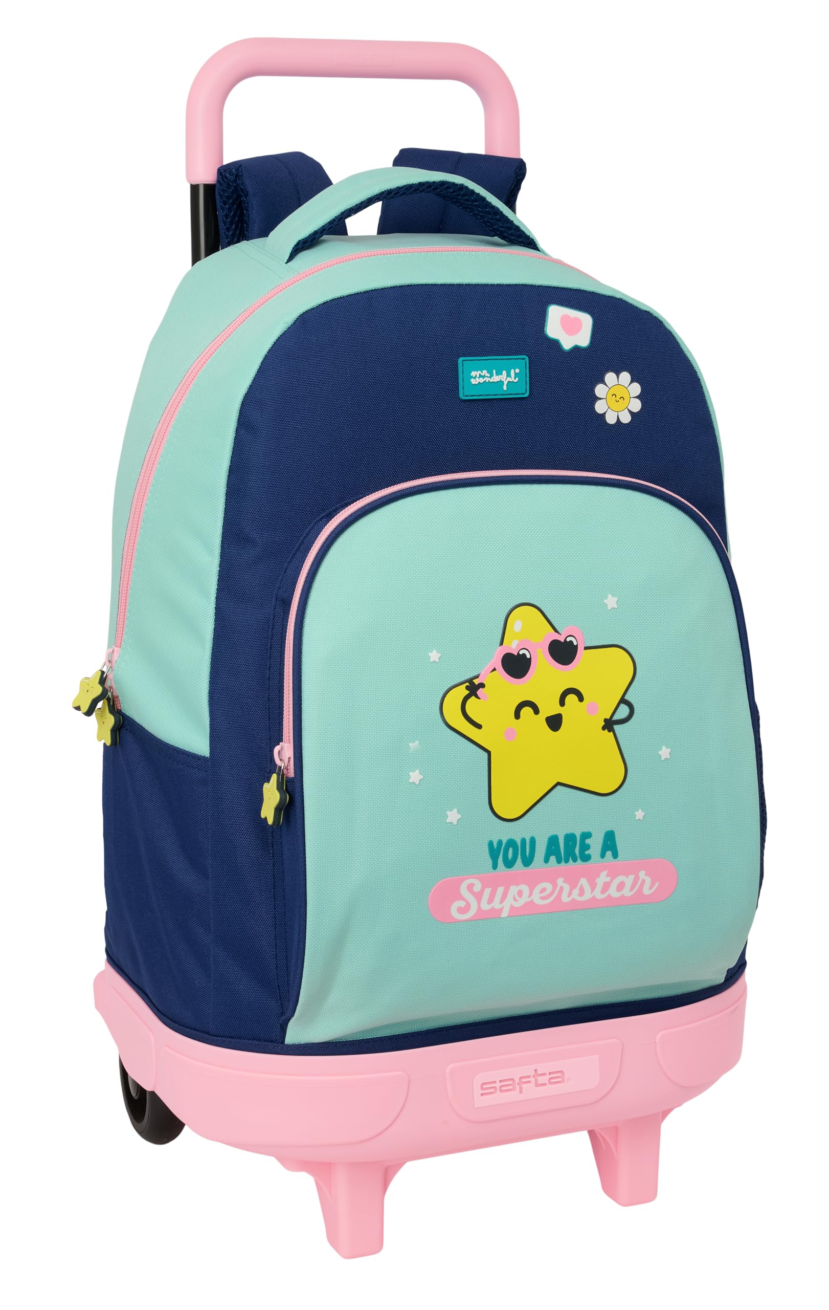Safta Mr. WONDERFUL ESTRELLA - Mochila Grande con Ruedas, Compacta, Extraíble, Ideal para Niños de Diferentes Edades, Cómoda y Versátil, Calidad y Resistencia, 33x22x45 cm