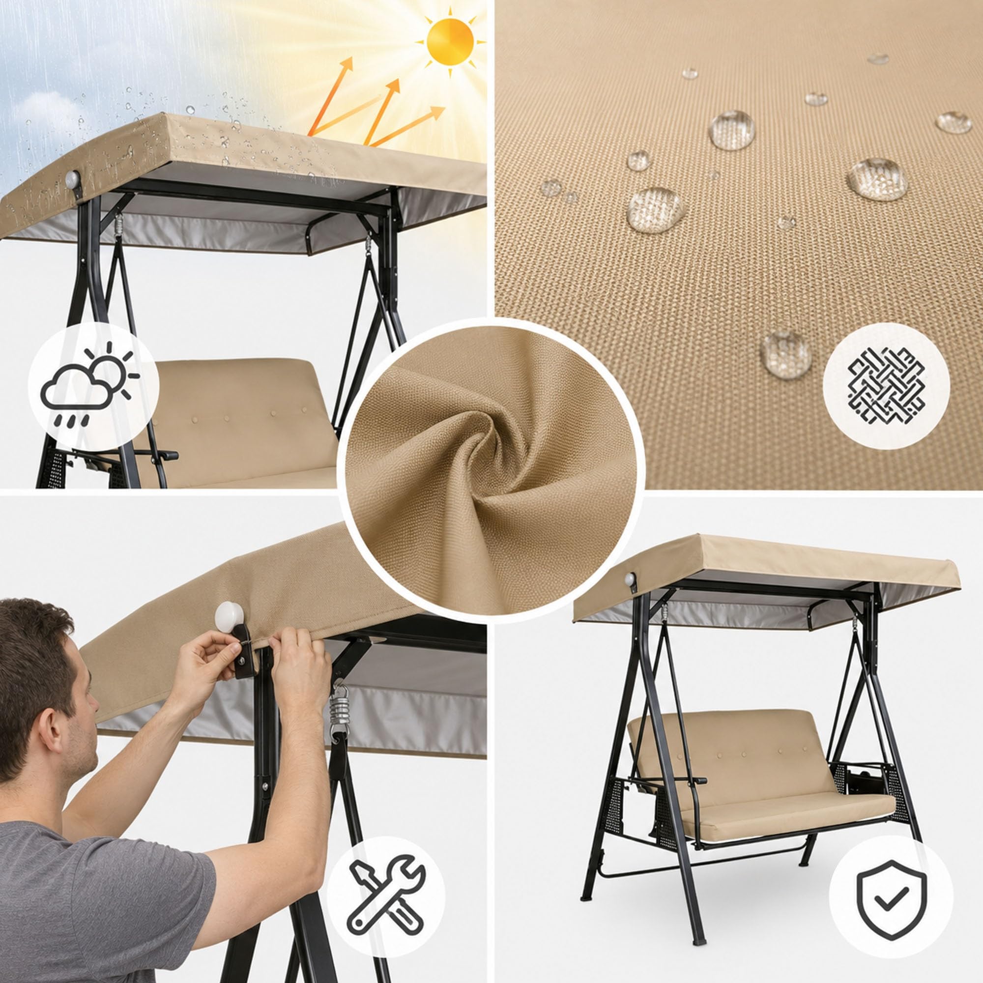Toit de Balancelle Jardin 2/3 Places Oxford(78 x 46in/198 x 118cm)