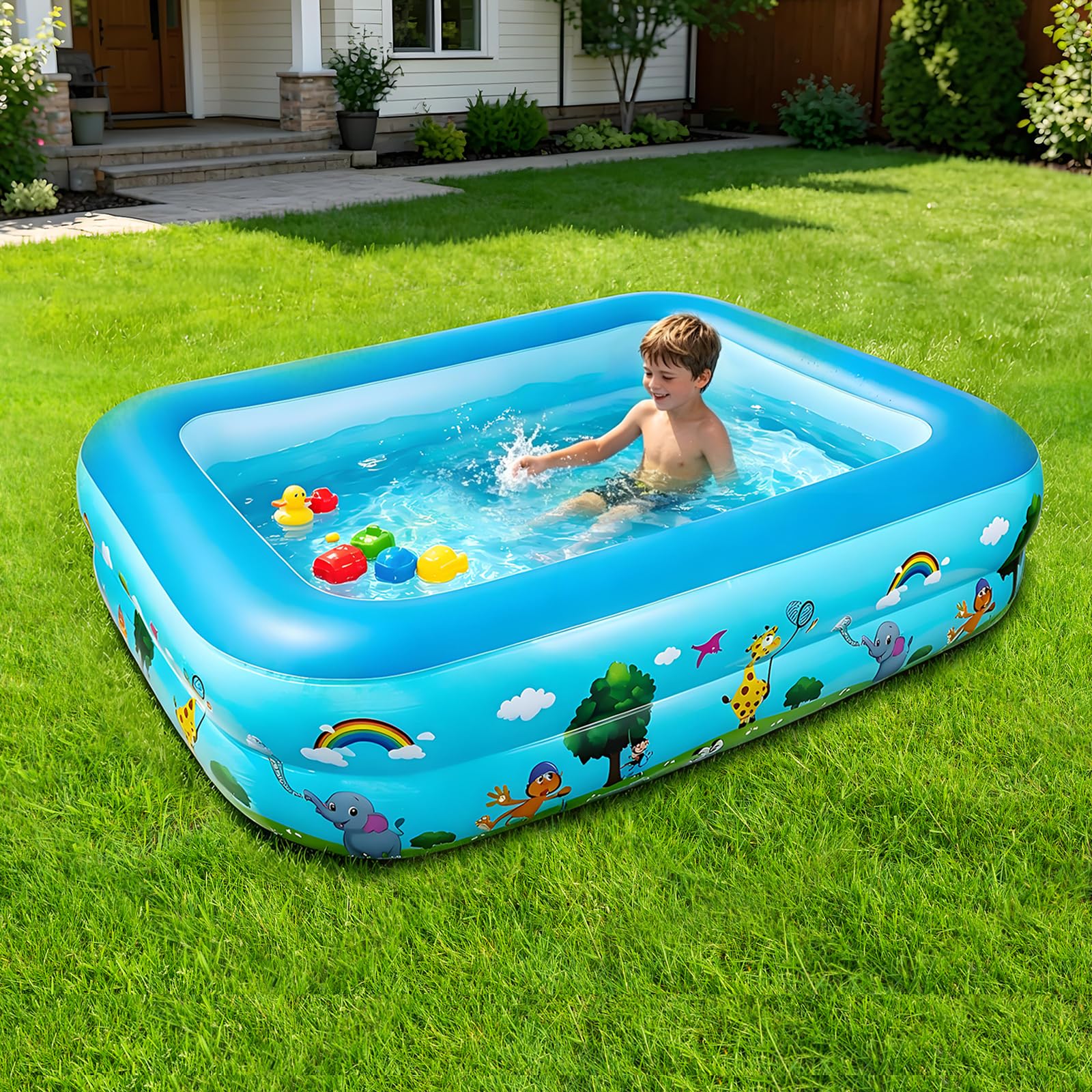 Piscina Hinchable Rectangular Pequeña, 120 cm Piscina Infantil Inflable, Piscinas Hinchables, Piscinas Rectangulares para Interior, Exterior, Jardín, Patio, Resistente y Antideslizantes