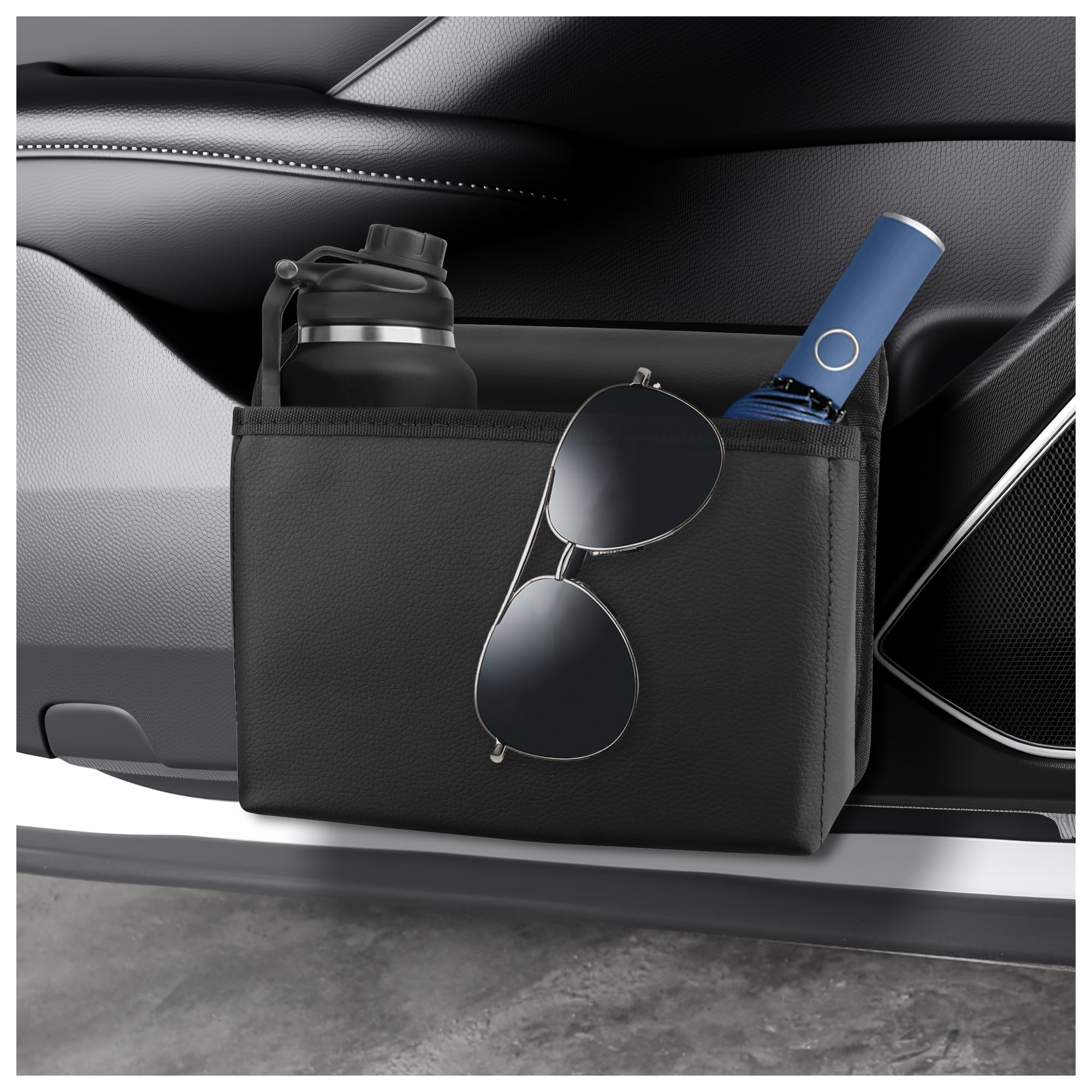 Cubo de basura plegable de cuero para coche, multifuncional, organizador y almacenamiento, universal, para colgar, accesorios interiores para la mayoría de puertas y asientos.