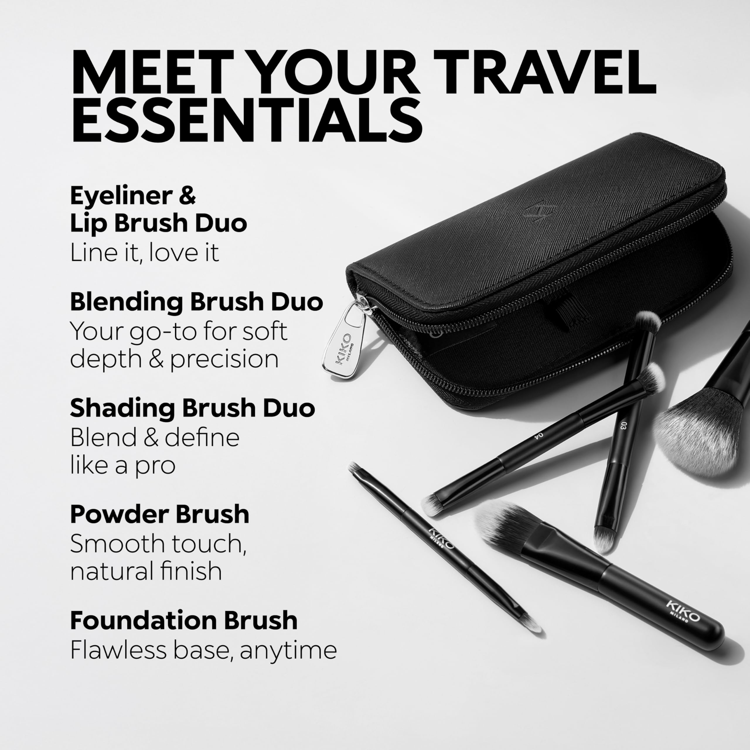 KIKO Milano Travel Brush Set, Pochette Da Viaggio Con 5 Pennelli Professionali