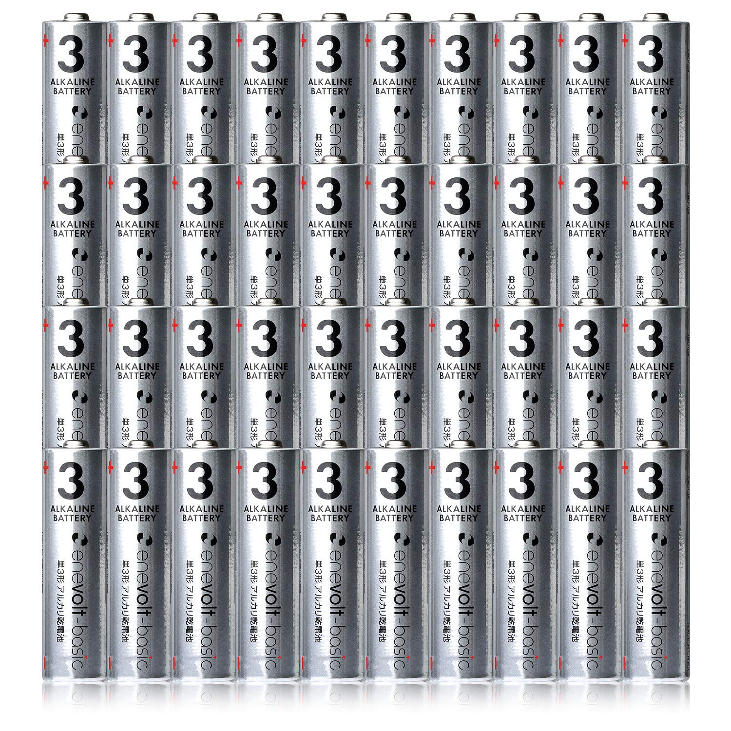 enevolt basic 単3 アルカリ 40本 1.5V 乾電池 アルカリ乾電池 エネボルト 水銀0 防災 災害 ワイヤレスキーボード マウス (乾電池 単3形, 40本)