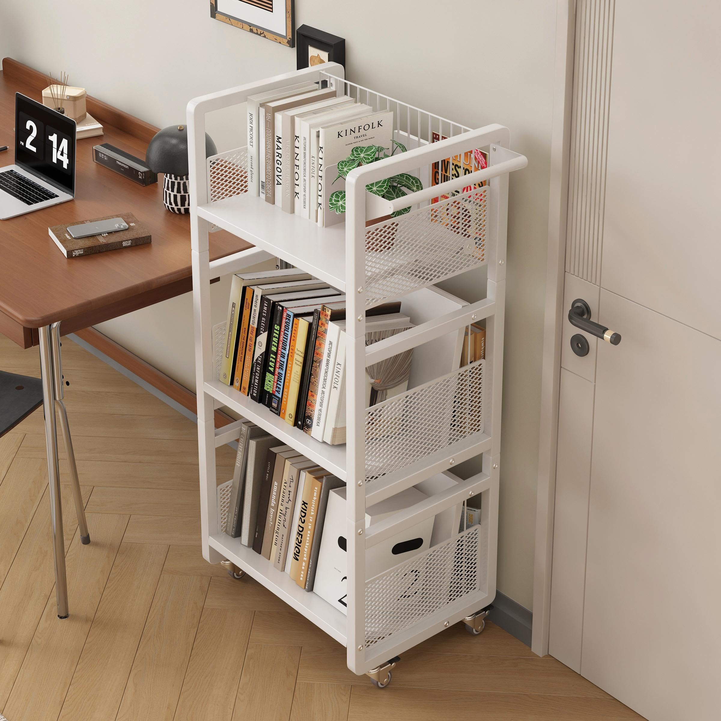 Ornesita File Wagon, Bookcase, Document Shelf, Document Storage, Large Capacity Storage with Wheels, File Rack, Movable Shelf, 3 Tiers, Easy Assembly, Textbook Storage, Magazines, Picture Books, Cartoon Storage, Clear Files, Storage, Children's Room/Classroom Storage Shelf, White 17.3 x 12.6 x 37.4 inches (44 x 32 x 95 cm)