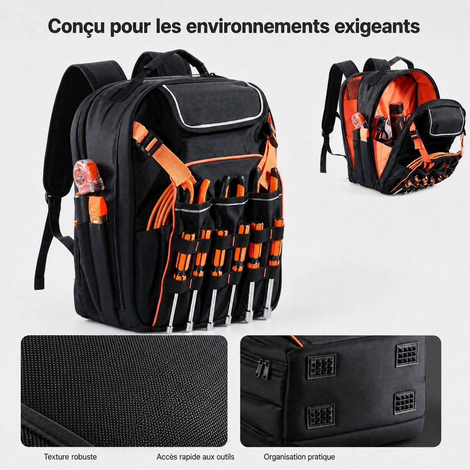 Sac à dos à outils avec 45 poches pour chantier