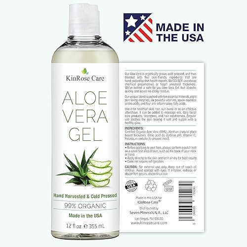 Miniatura 8 de Gel orgánico de aloe vera de 12 onzas para aliviar la cara, la piel, el cabello y las quemaduras solares, de aloe vera 100% puro, prensado en frío,