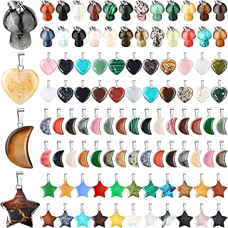 Fumete 100 Pcs Assorted Crystal Pendant Bulk Gemstone Pendant Stone Mixed Crystal Quartz Chakra Reiki Beads Charms for DIY Jewelry Necklace Making