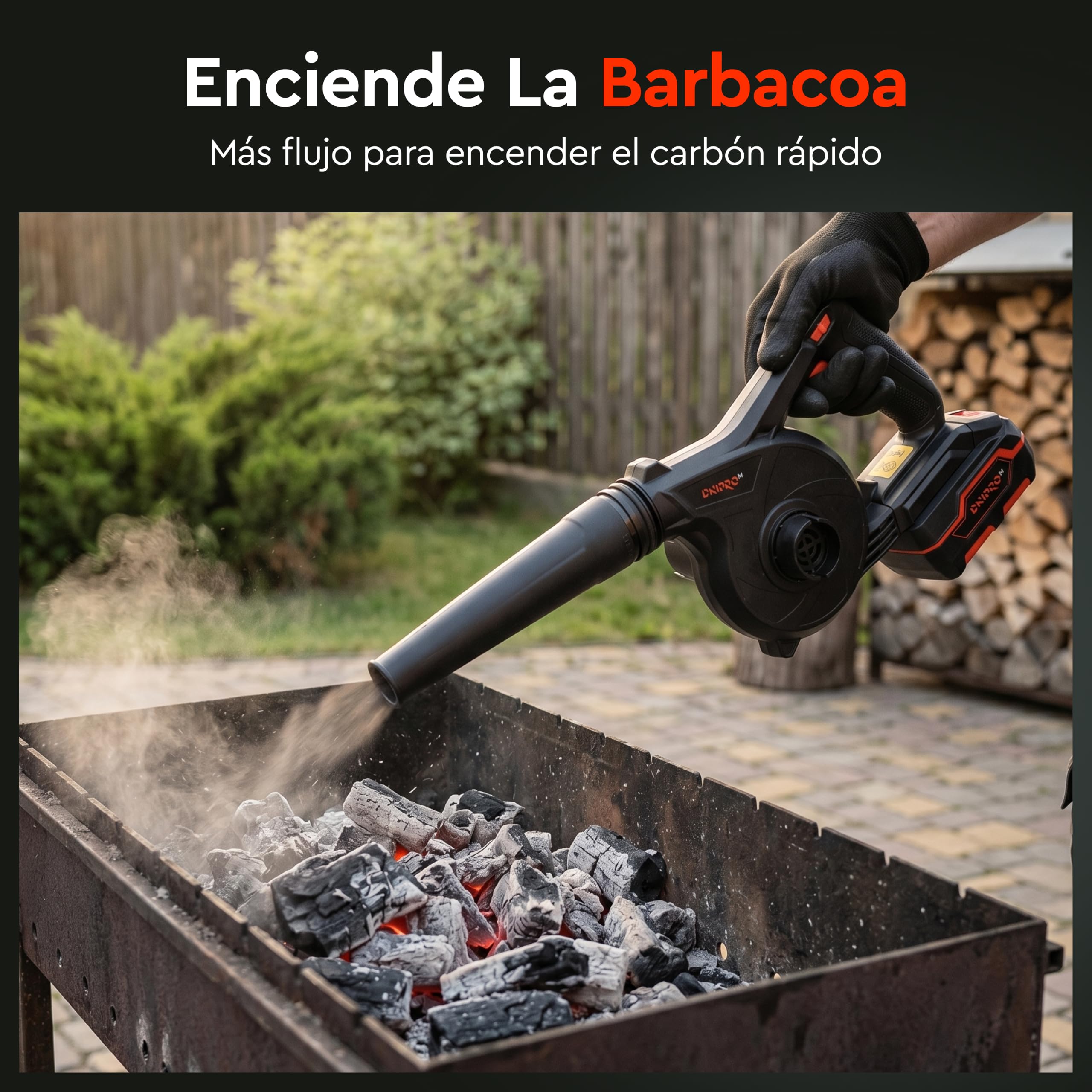 Soplador de Hojas a Batería DVB-200 - Sopla Hojas, Hierba Seca y Residuos Ligeros del Jardín - Muy Ligero de Solo 1 kg - hasta 240 km/h de Potencia - Incluye Batería de 4Ah y Cargador - por Dnipro-M