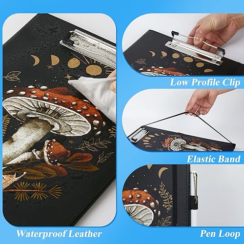 Miniatura 2 de FIODAY Portapapeles de cuero con portapapapeles plegable con almacenamiento de clip organizador de cartera con bolsillo para escuela oficina