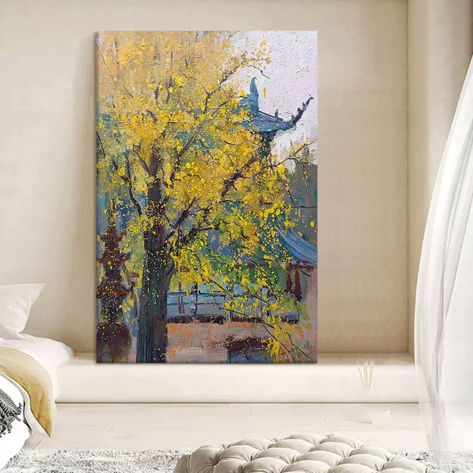 Peinture à l'huile paysage d'automne : grand tableau moderne pour décoration murale salon