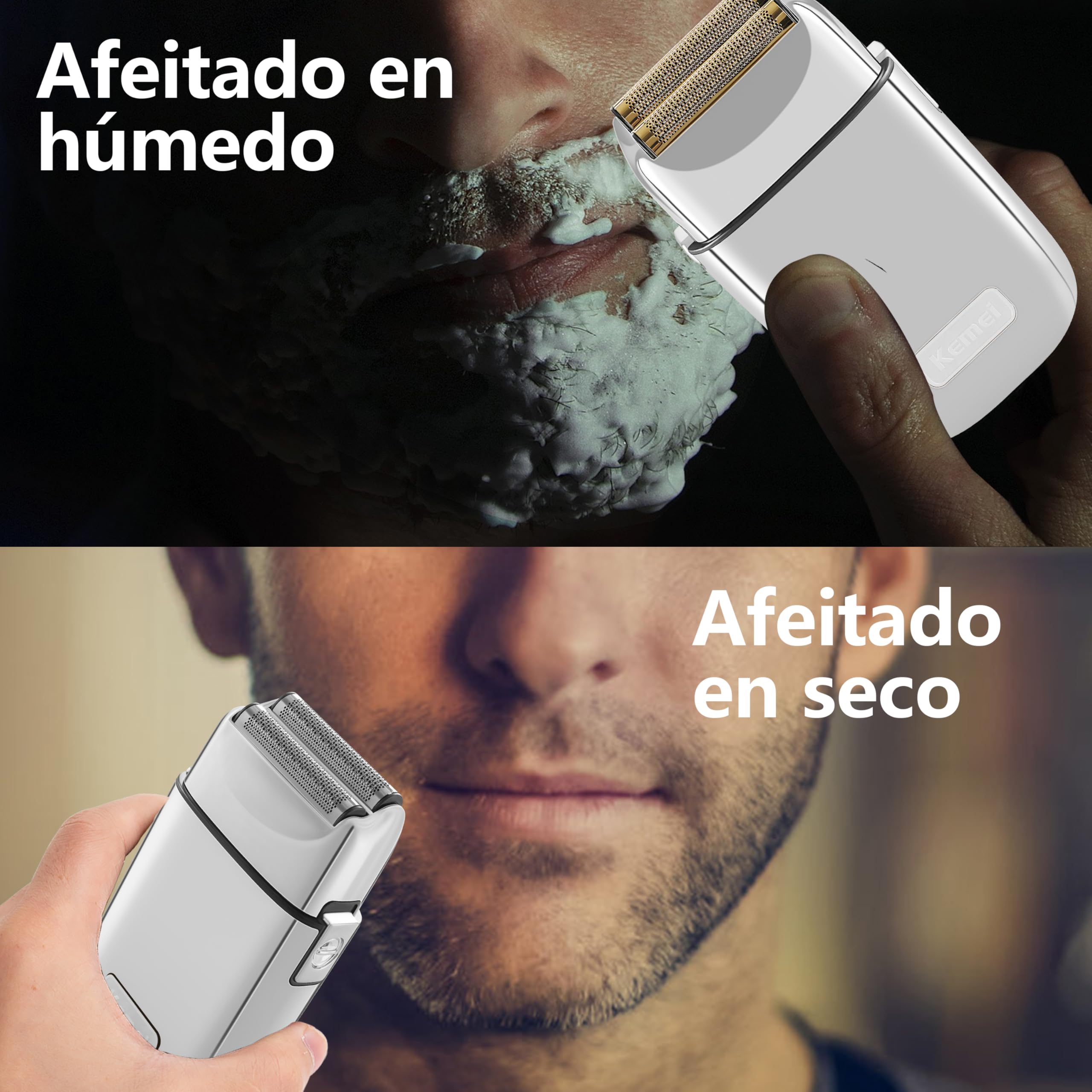 Kemei Máquina de Afeitar TX1, Cerrar Afeitadora Eléctrica Hombre, EasyClean,Tipo C Recargable para Afeitado Húmedo/Seco, Plateado
