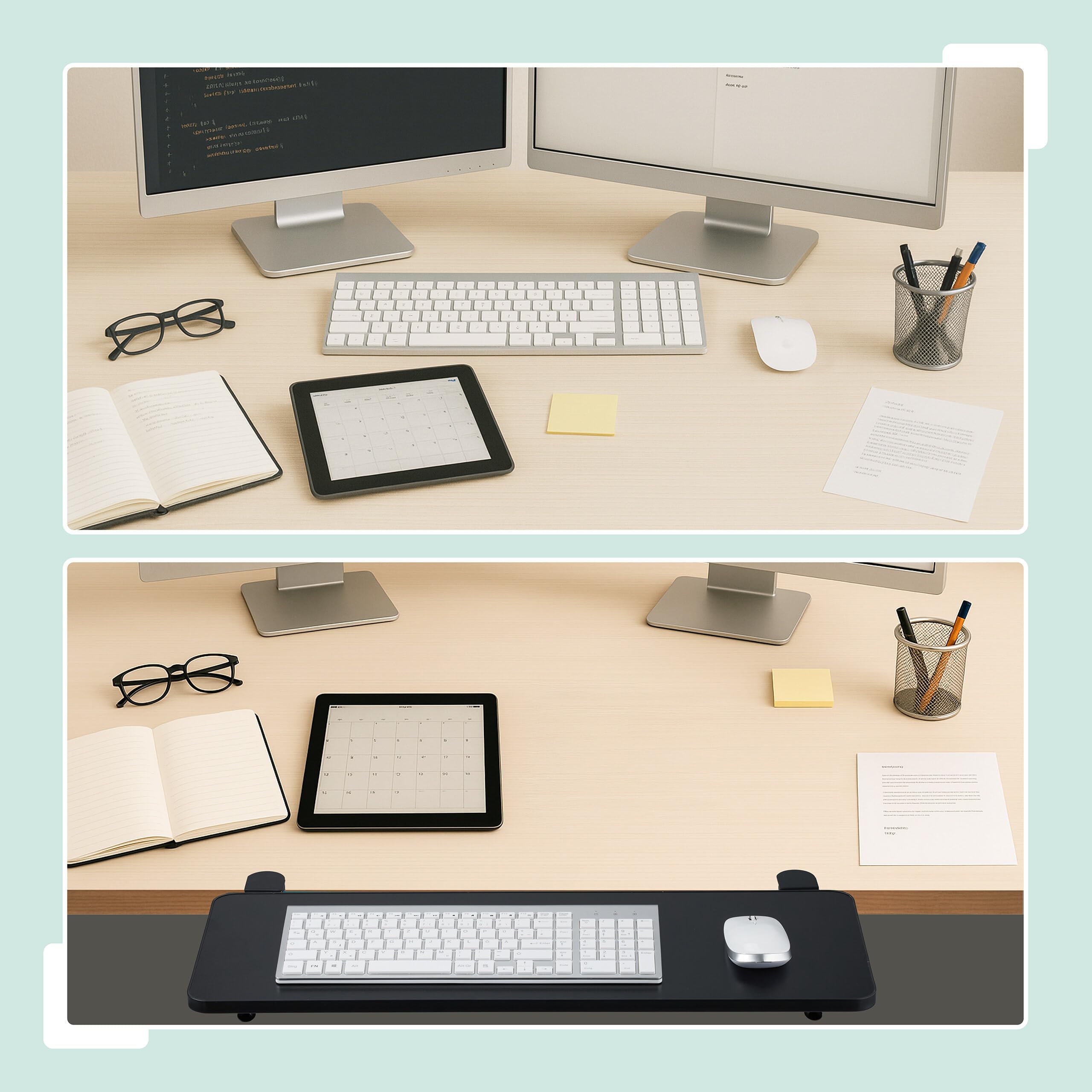 Relaxdays Supporto Tastiera Scrivania, Prolunga Pieghevole sotto PC, 65x24 cm, Estensione Tavolo, Piano Mouse, Nero