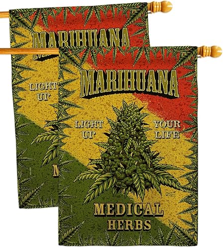 Angeleno Heritage Marihuana Burlap House Flag 2 pcs Pack Novelty Trendy Decoration Banner Small Garden Yard Gift Double-Sided, Made in USA