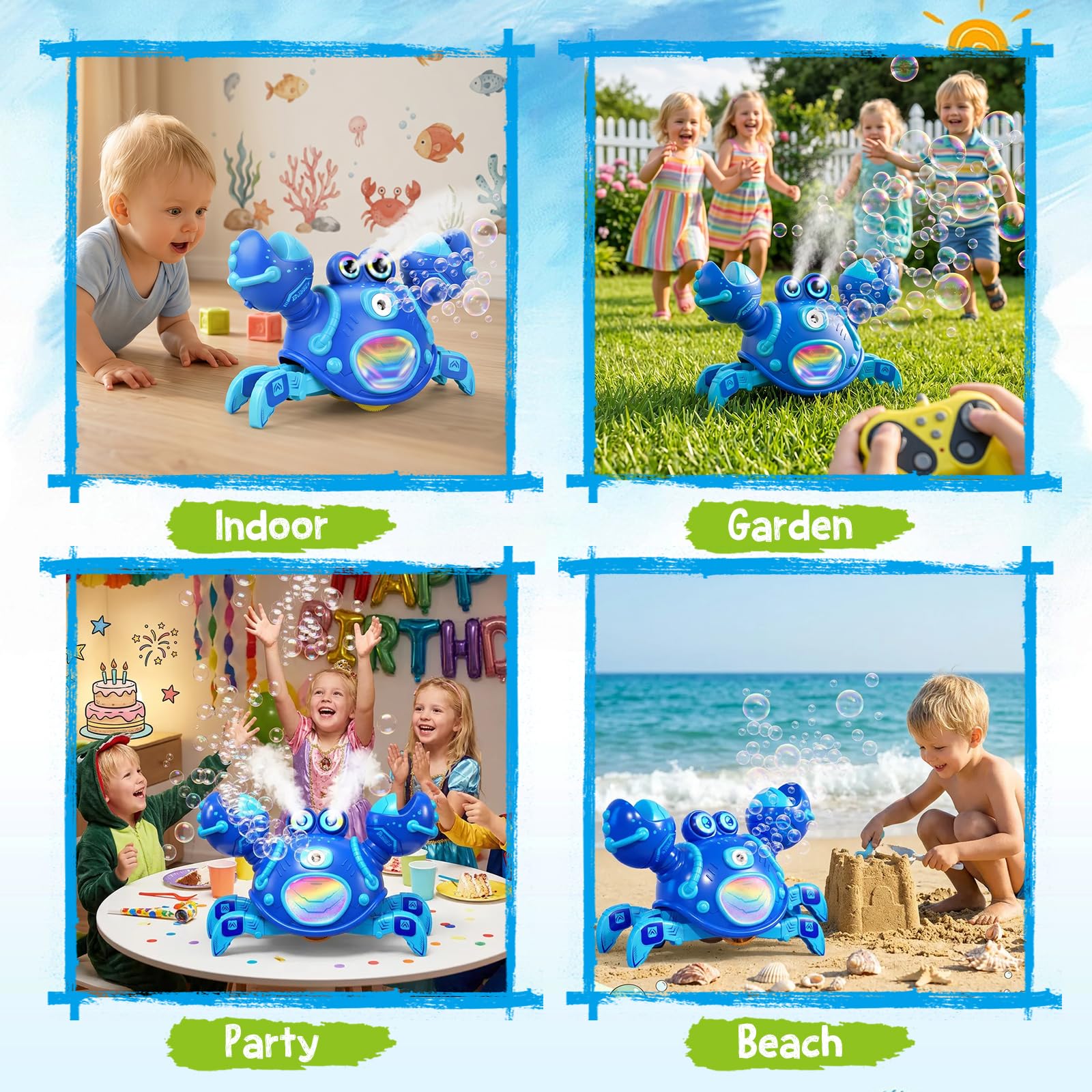 Beria Electric Bubble Machine for Kids 3-12 Year Old: Crab Bubble Machine Sound Toy Lights Up Bubble Blower Gifts for Toddler Baby Age 3 4 5 6 7 8 Birthday Presents Indoor Garden Bubble Toy Party - Image 8