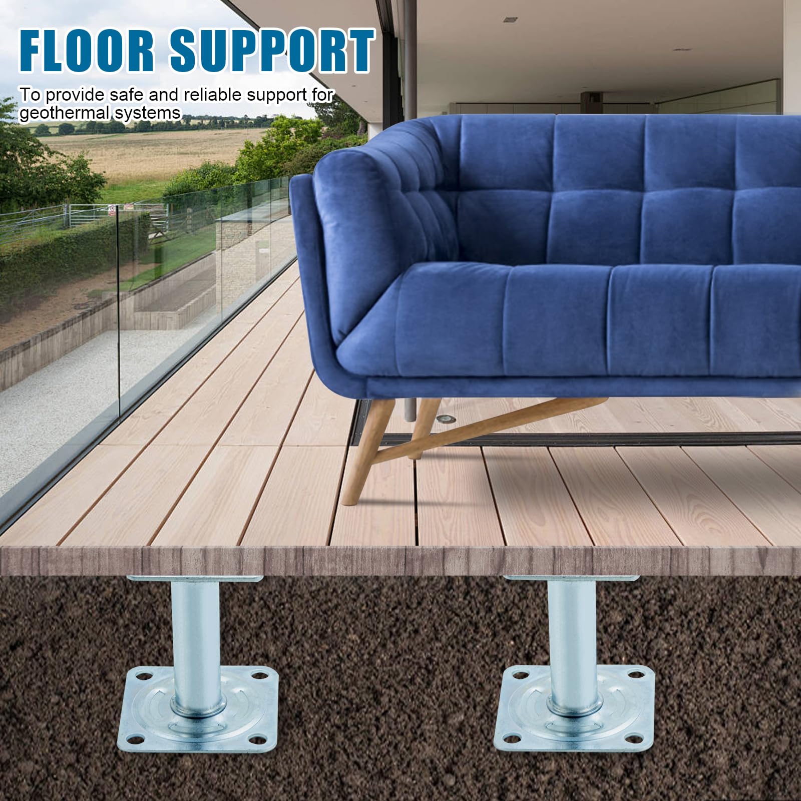 Adjustable Floor Supports 100-130 mm, 4 Pieces Raised Post Supports in Thickened Galvanised Steel - Image 4