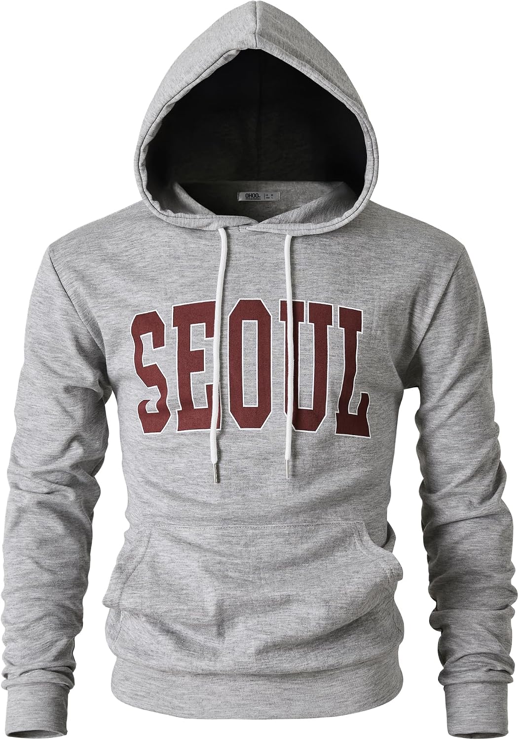 Ohoo Mens Slim Fit Plain Pullover Hoodies Soft Cotton Fabric Sweatshirt Lightweight Long Sleeve with Kanga Pocket