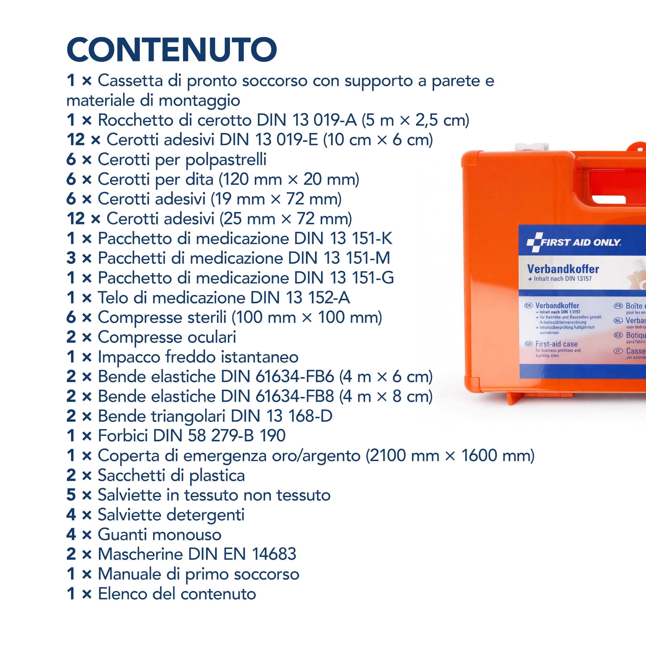 First Aid Only Cassetta Pronto Soccorso First Aid Only Con Maniglia, Din 13157, Inclusi Vetri Divisori, Supporto Per Parete, Viti E Tasselli, Arancione - 2130 Gr