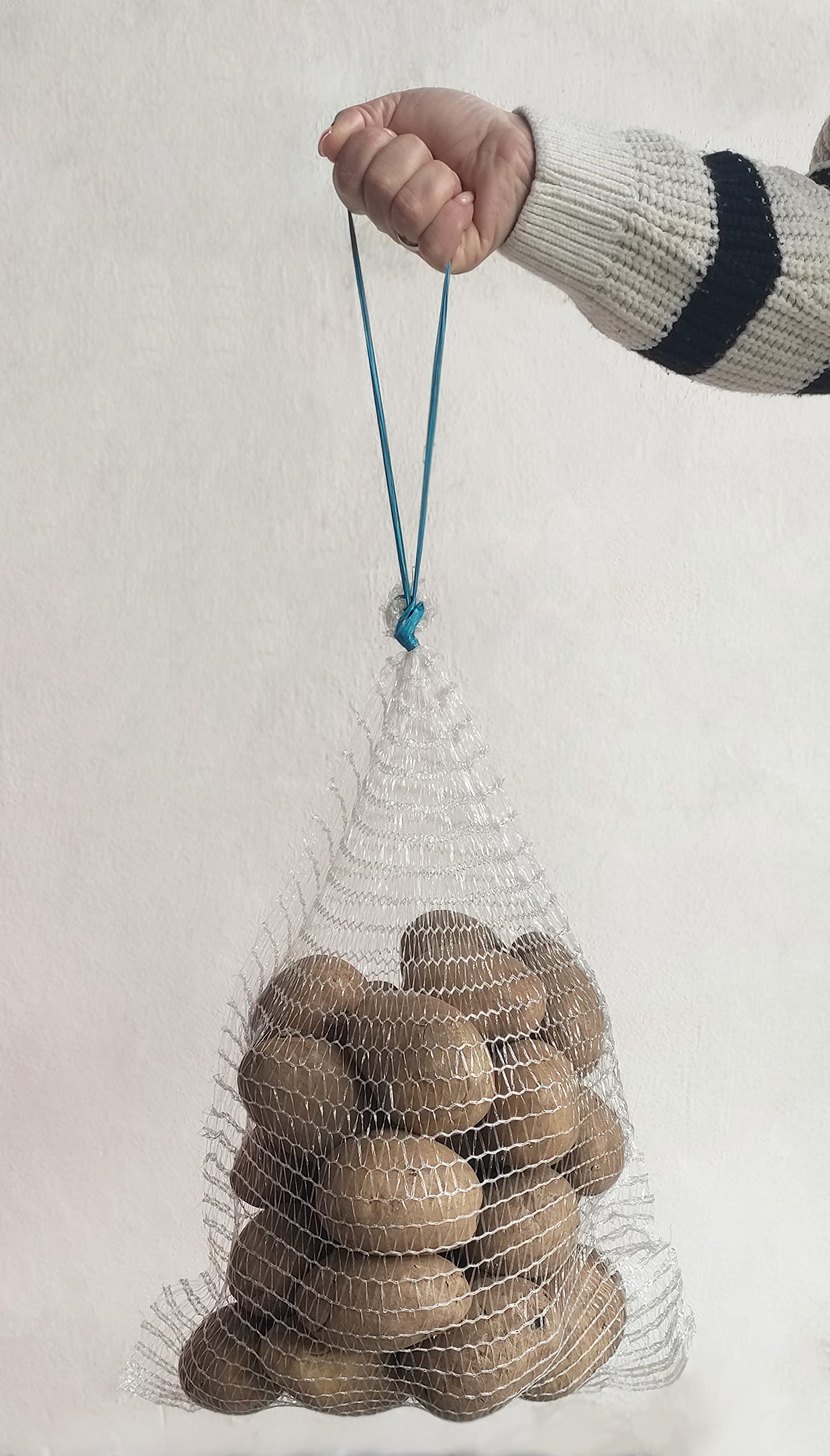 Bolsas de Malla Incolora Frutas y Verduras - para 5 Kg - Saco Malla Raschel Incoloro para Patatas - Bolsa Malla con Atador - Bolsa Cebollas - Nueces - Castañas (500, 5 Kg - 30x40 cm)