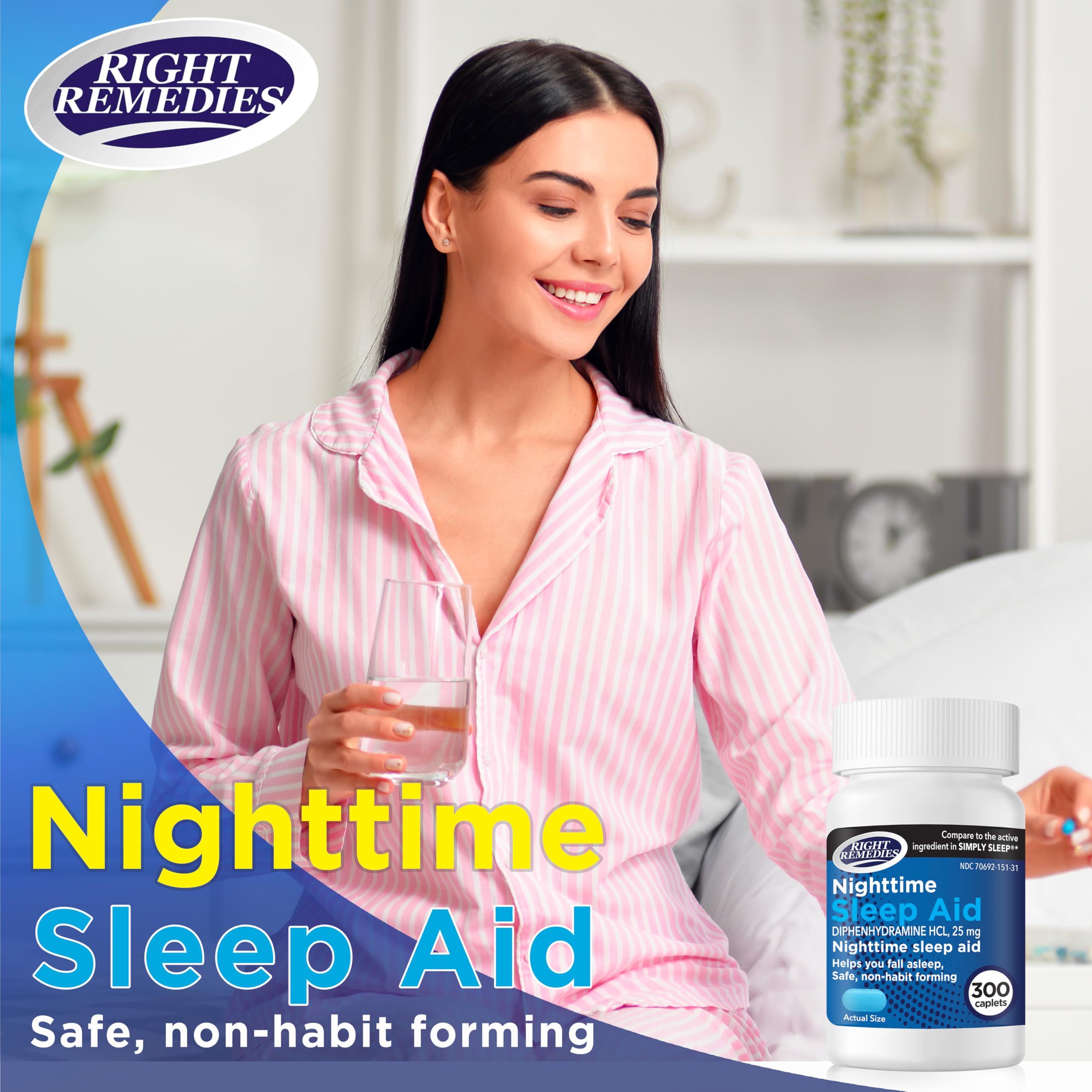 Nighttime Sleep Aid Caplets, Diphenhydramine HCl 25 mg, Safe & Non-Habit Forming, Compare to the Active Indgredient in Simply Sleep®, (300 ct)