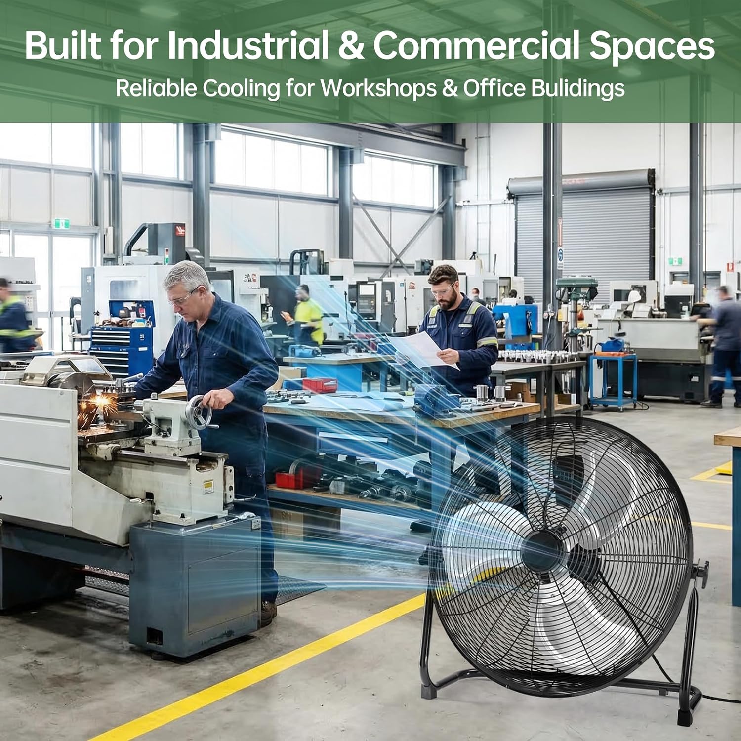 OLIXIS 20'' Industrial High-Velocity Floor Fan, 3-Speed Metal Fan with Carry Handle, Quiet Standing Drum Fan with 120° Adjustable Tilt, Max 3522 CFM for Garages, Workshops, Large Commercial Spaces