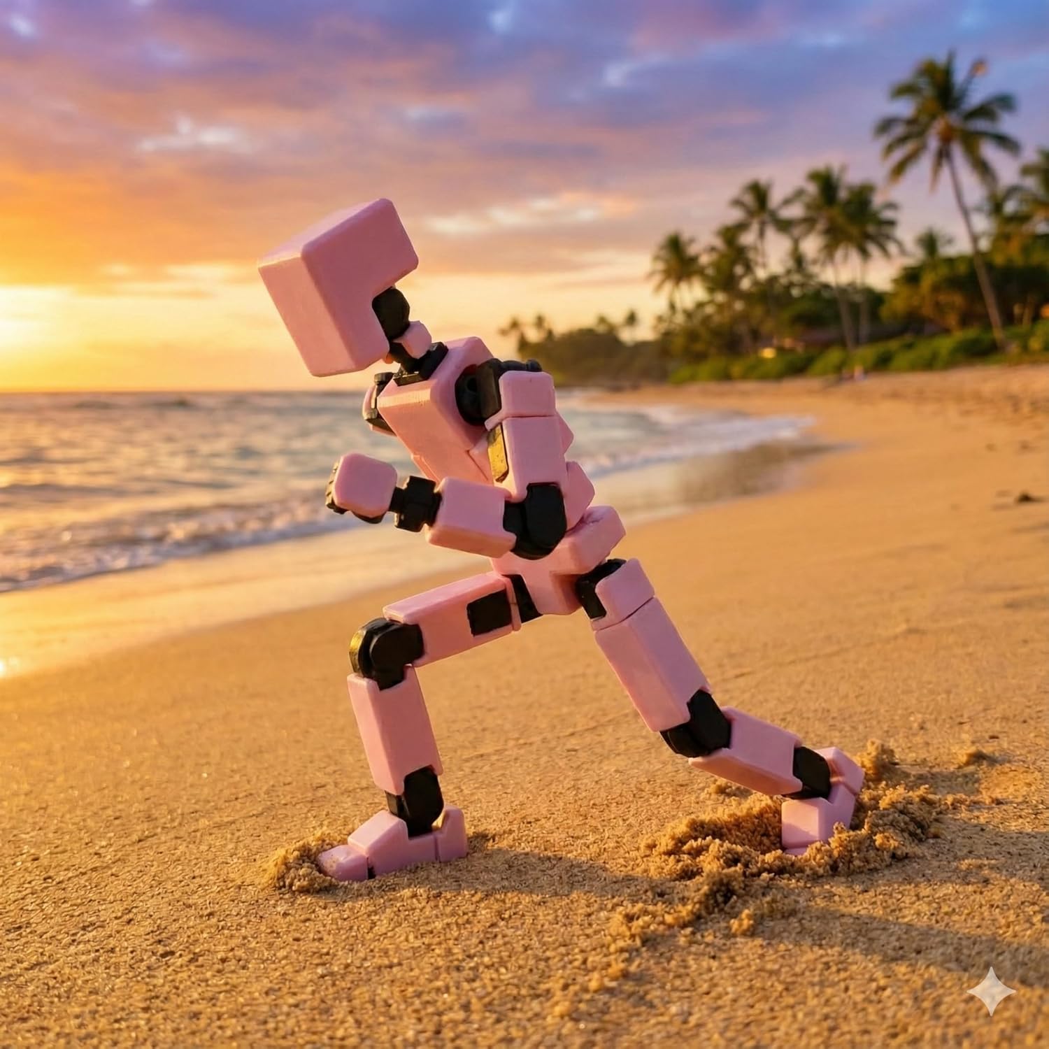 3D Printed Multi Joint Movable Mechanical Doll Model, Toy Design Style, Custom Desktop Ornament (Pink)