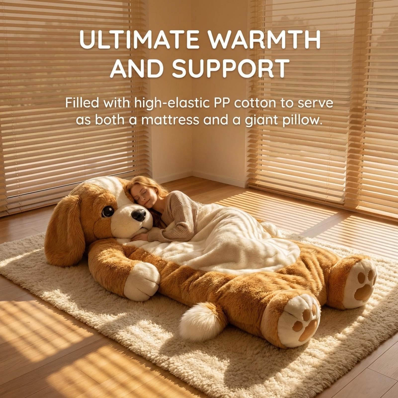 Dog Sleeping Bag For Humans | Adorable Dogs Envelope Sleeping Bag | Adults Soft Plush Animal Mattress, Warm Comfortable Lounging Blanket For Women Men, Home, Camping, Sleepovers — view 3