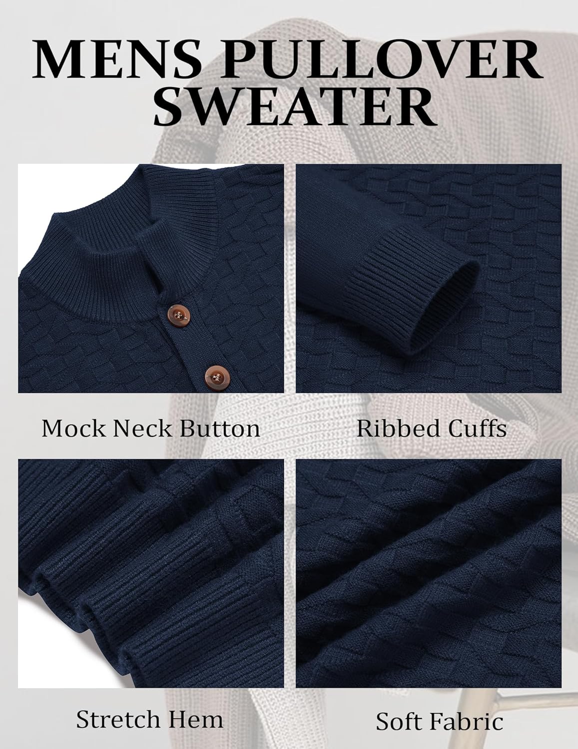 COOFANDY Men Mock Neck Button Sweater Casual Knitted Sweaters Fashion Henley Sweater - Image 5