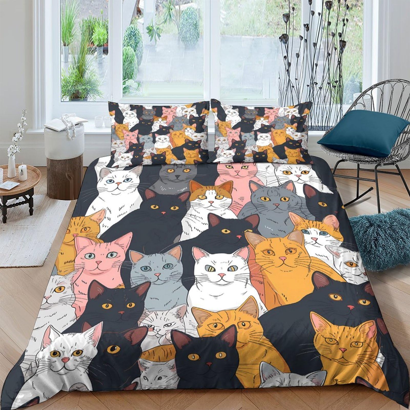 Ctjqhvkz Style-8 3D Printed Cartoon Cat Fitted Sheet Microfiber Soft Colorful Kitten Mattress Cover For Bedroom Guest Room Decor Single（135X200cm）