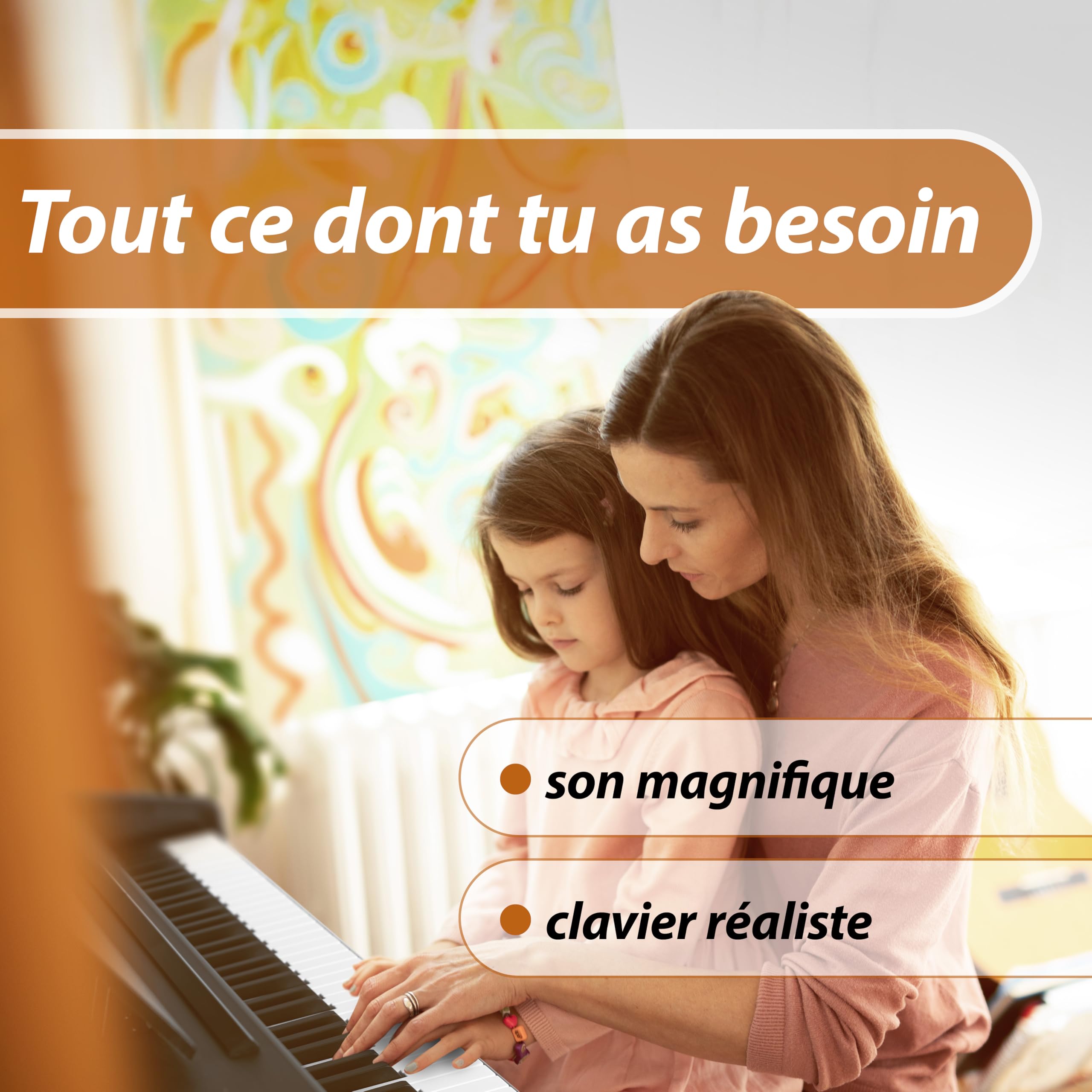 Classic Cantabile DP-50 RH Piano Numérique - 88 touches clavier pondérée à marteaux - Clavier électronique USB, 3 Pédales, 32 polyphonie - Synthetiseur debutant - Set Banquette & Casque - Bois de rose
