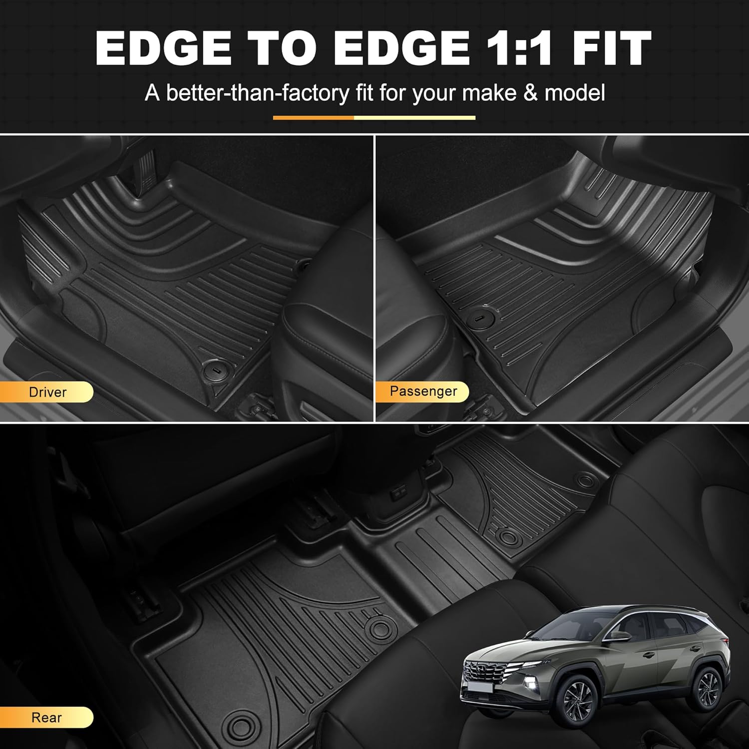 Floor Mats Custom for 2022-2026 Hyundai Tucson (Not Fit PHEV) TPE All Weather Floor Liners for Tucson/Tucson Hybrid Accessories Black 2026 2025 2024 2023 2022 - Image 2