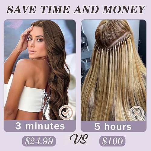 Miniatura 6 de NAYOO Extensiones de cabello con clip, de 20 pulgadas, largo, ondulado, rizado, marrón medio, extensión de cabello sintético de cabeza completa (6