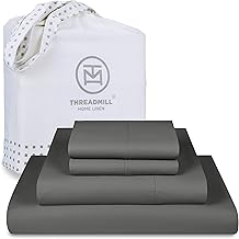 Threadmill Cotton Queen Sheet Set | 100% Cotton Sheets for Queen Size Bed | Solid Sateen Queen Bed Sheets Set with 16” Deep Pocket | Soft Breathable 4-Piece Cooling Bedding Sheet Set | Dark Grey