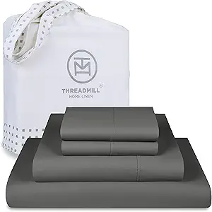 Threadmill Certified 100% American Supima Cotton Sheets, Queen Sheet Set, 1000 Thread Count, 4 Piece Luxury Bedding Set, Hotel Quality Sateen Weave, Dark Grey BedSheets with Elasticized Deep Pocket
