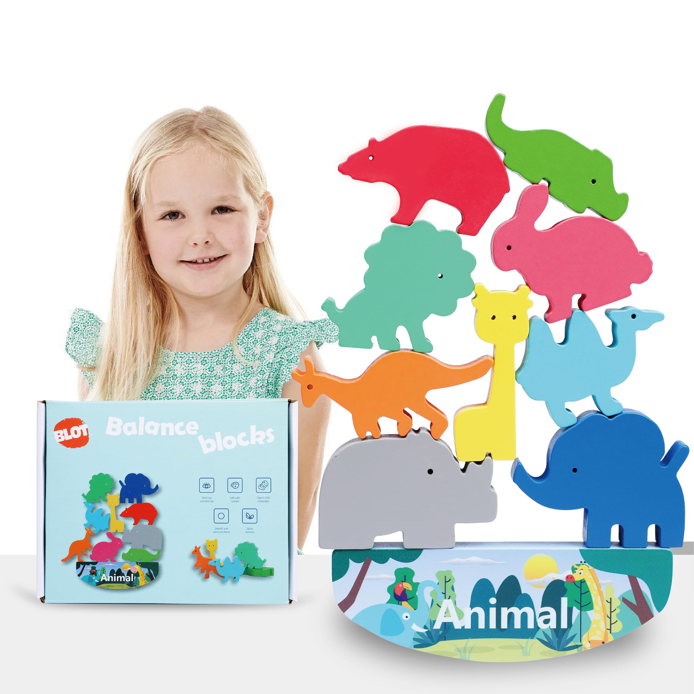 BLOT Giochi di Equilibrio in Legno Animali Gioco da Impilare Blocchi Giocattolo da Montessori Educativo per Ragazzo Ragazza Bambini Regalo Compleanno 3 4 5 6 Anni
