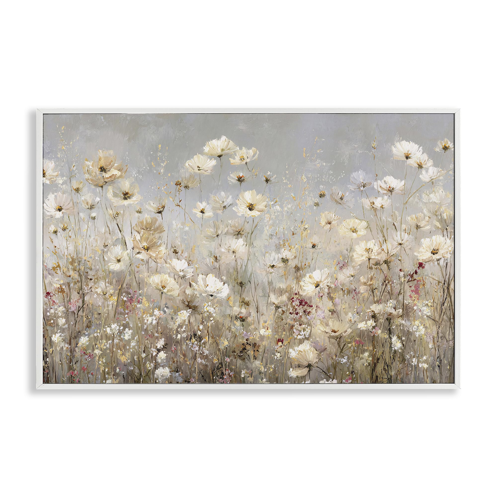 Stupell Industries 'White Daisy Clusters Meadow', Framed Giclee Art, White, 24 x 16 Inches, Easy to Hang and Sturdy, Made in USA, by Jacky Ngan