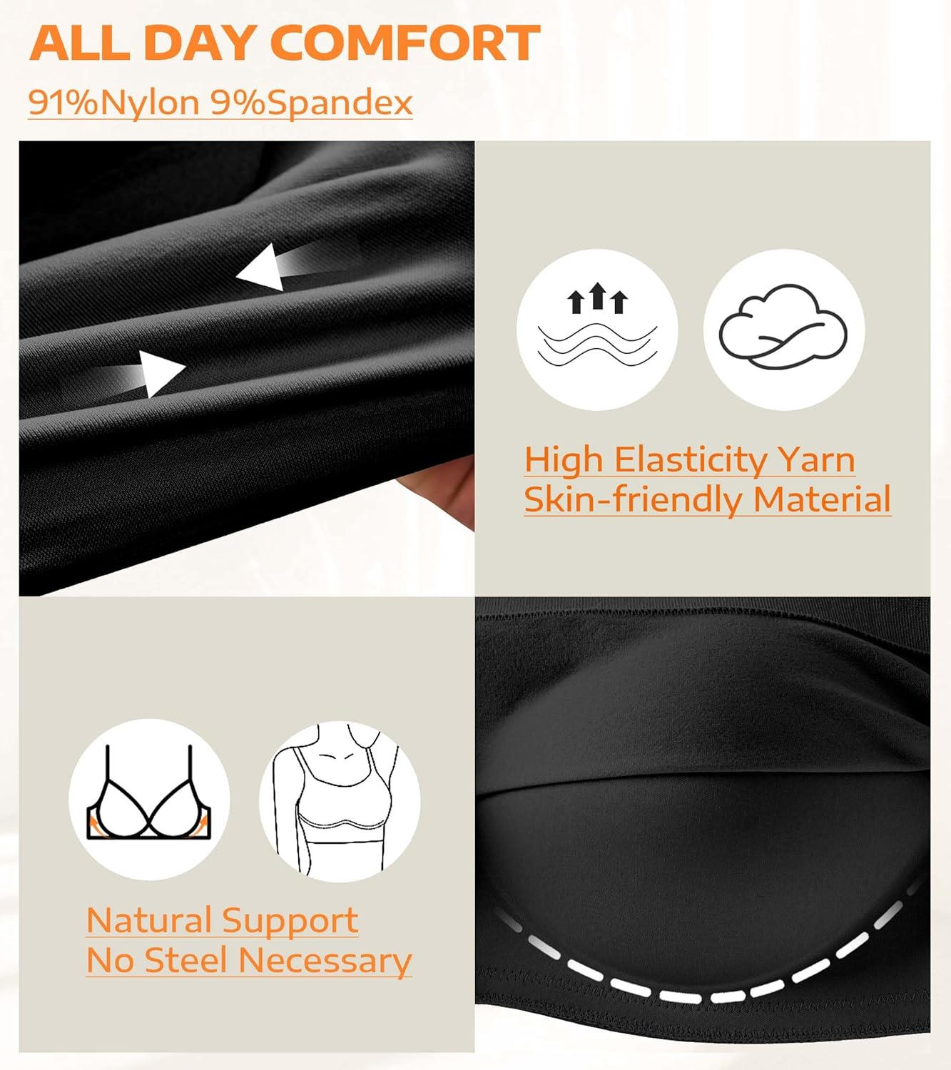 Wireless Bras for Women Plus Size Full Coverage No Underwire Comfortable Bra Full Support Lift Seamless Bralette Tshirt Bras Black XX-Large - Image 5