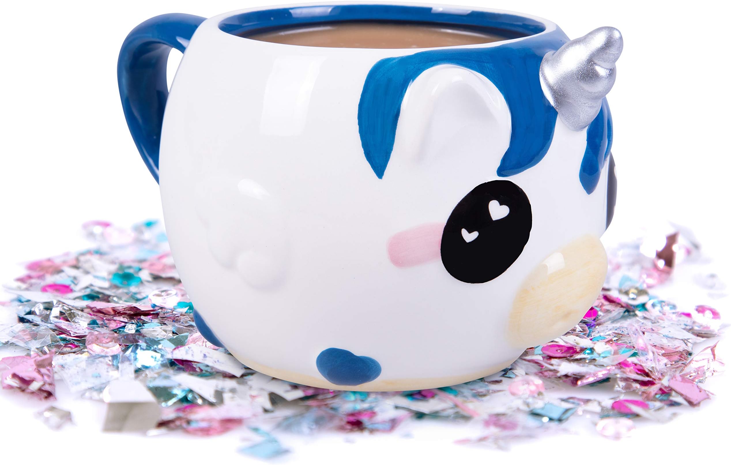 Glitter Galaxy Blue Figural Unicorn Coffee Mug - Drink in the Cutest Ceramic Mug Ever - Gift for Kids, Teens, Adults, Women - Officially Licensed