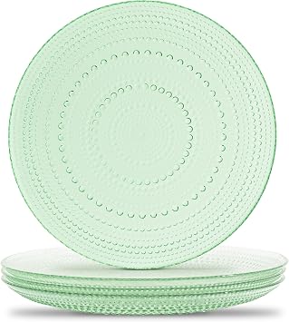 Vintage Green Hobnail Glass Plates - Handcrafted Green Glass Dinner Plates for Elegant Dining and Entertaining