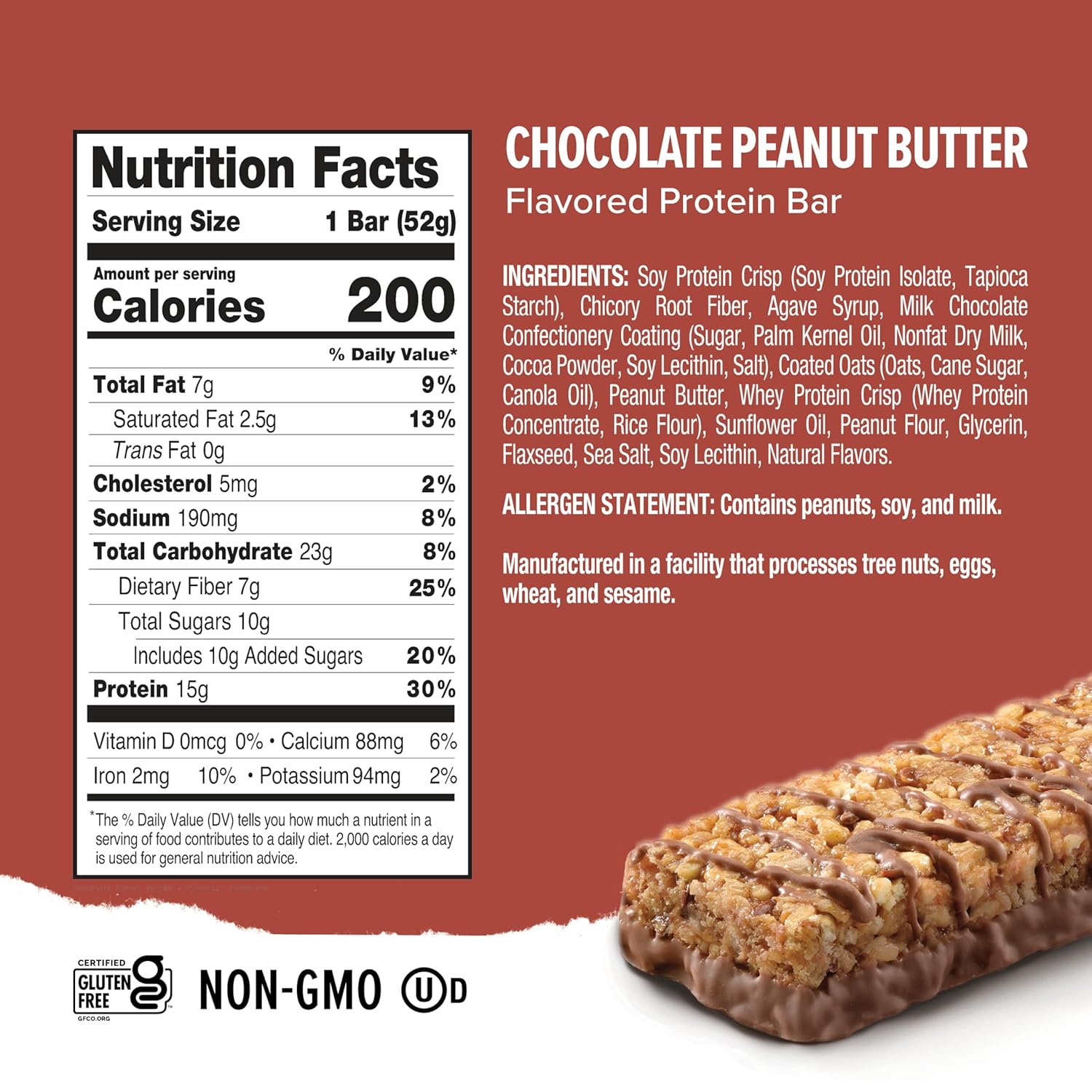 Ready® Protein Bars - High-Protein Snack with 15g Whey Protein, All-Natural Ingredients, Supports Lean Muscle and Recovery - Chocolate Peanut Butter (15 Pack)