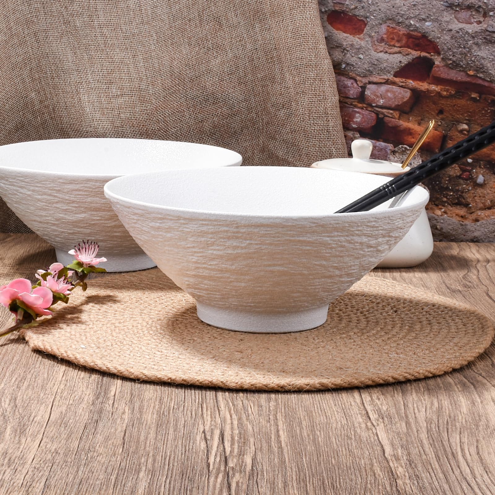 Cuencos de porcelana para ramen, 8 pulgadas, capacidad de 1300 ml, juego de 2, color blanco