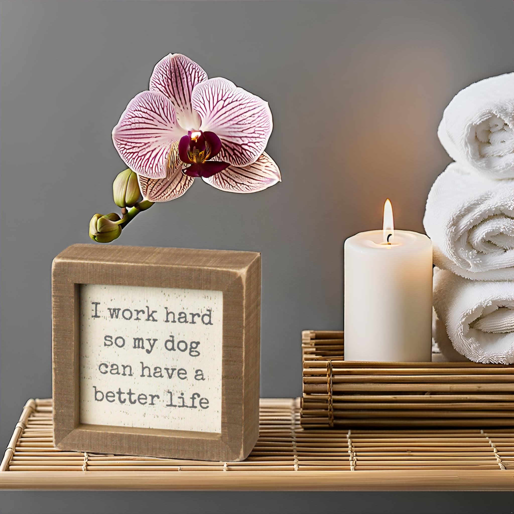 Primitives By Kathy "Dog Has A Better Life" Wood Box Sign - 4x4 Inch Rustic Decor - View #7